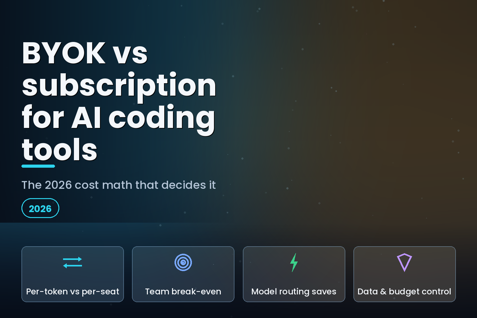 BYOK versus subscription AI coding tools hero with cost math and decision panels