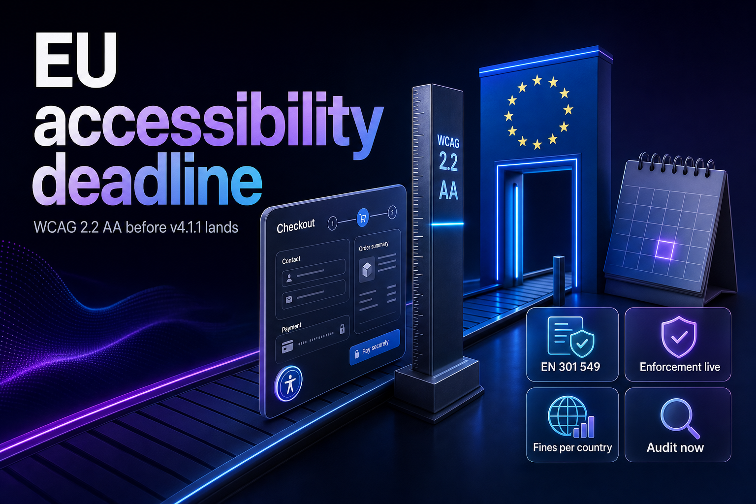 Web checkout measured against an EU accessibility standards ruler and compliance gate