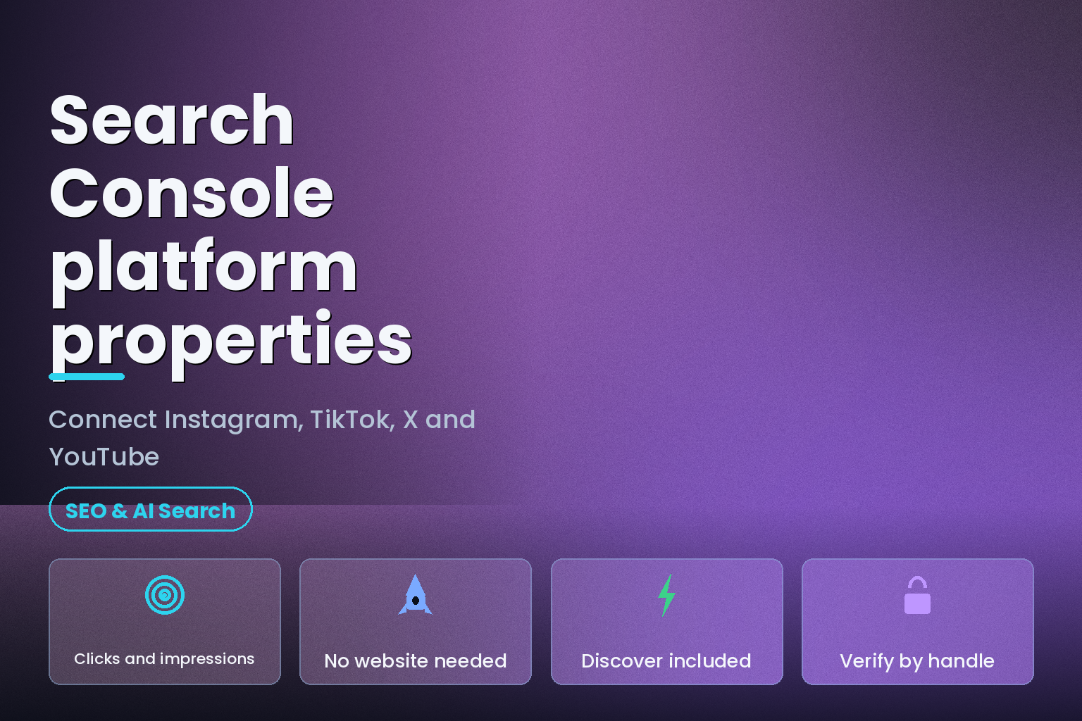Google Search Console platform properties setup for Instagram, TikTok, X and YouTube in 2026