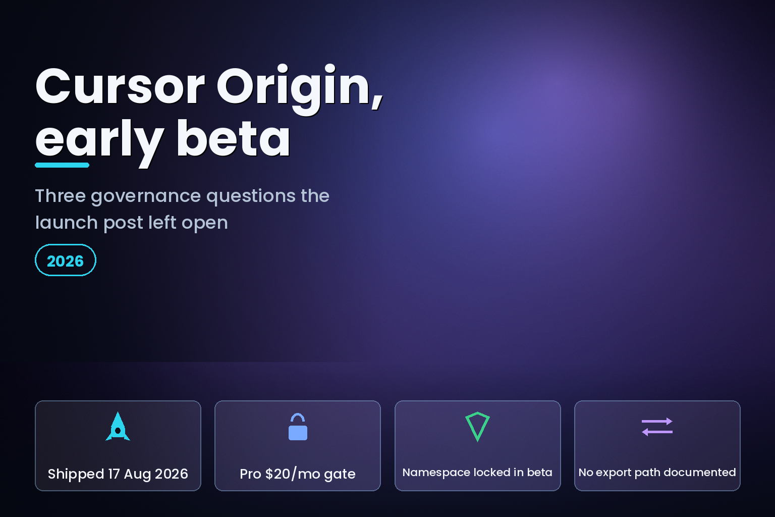 Cursor Origin early beta: namespace, pricing and export gaps in the docs
