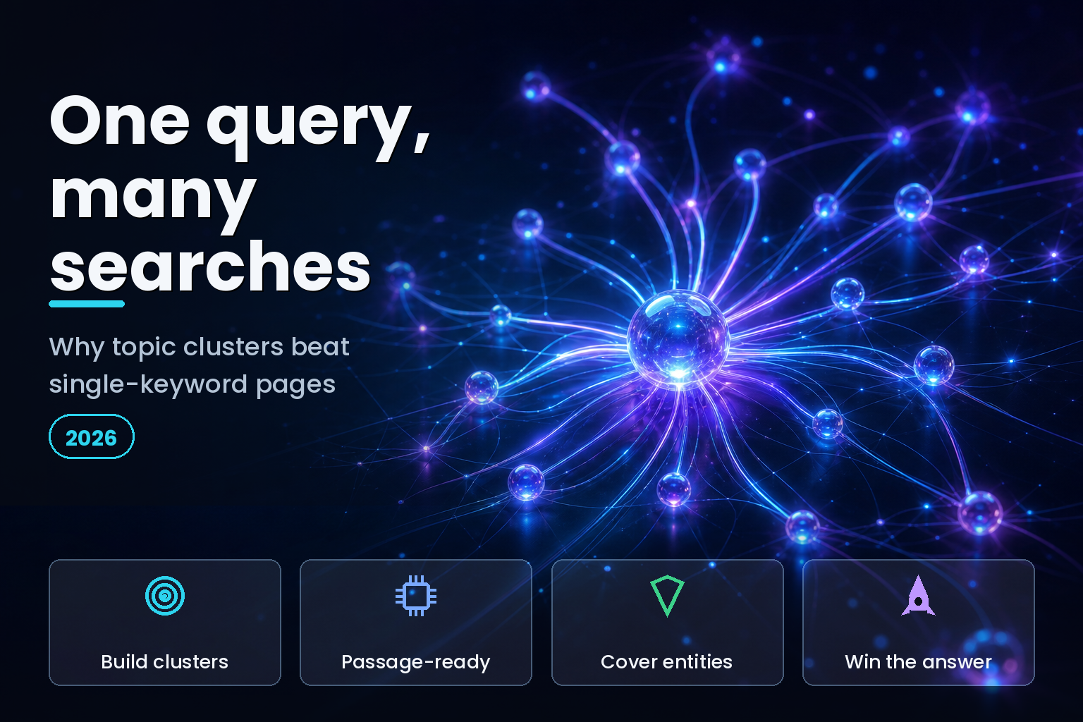 One glowing node fanning into many connected nodes on a dark background
