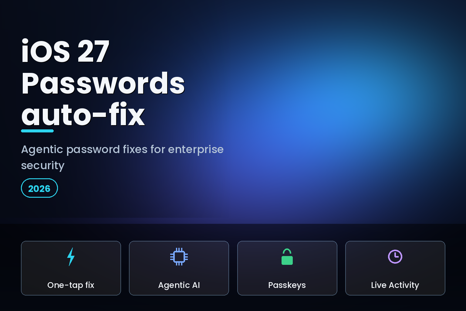 A glowing padlock transforming into a shielded key beside an AI agent orb on dark background