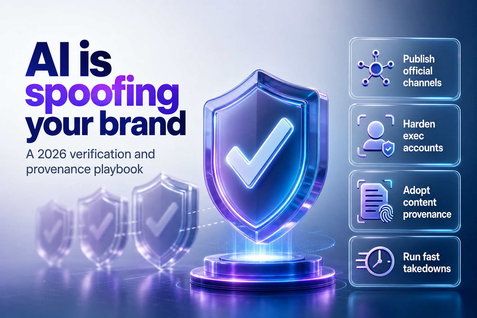 One verified brand mark glowing as fake copies fade around it