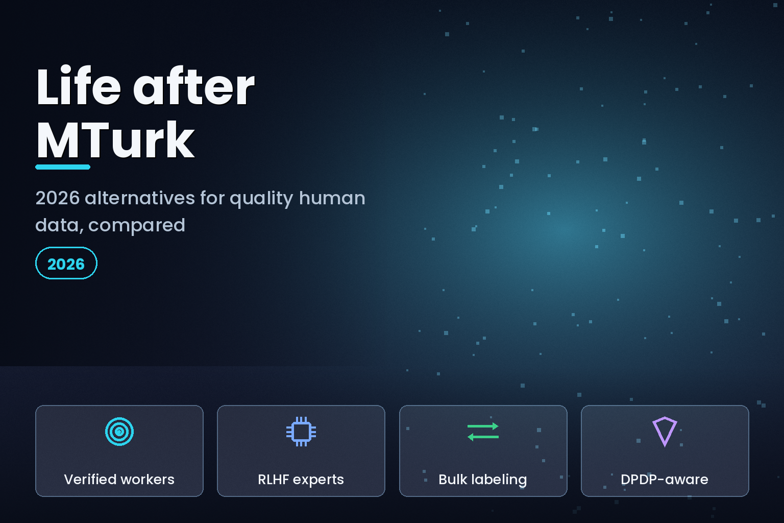 Distributed network of human data workers over a dark indigo backdrop