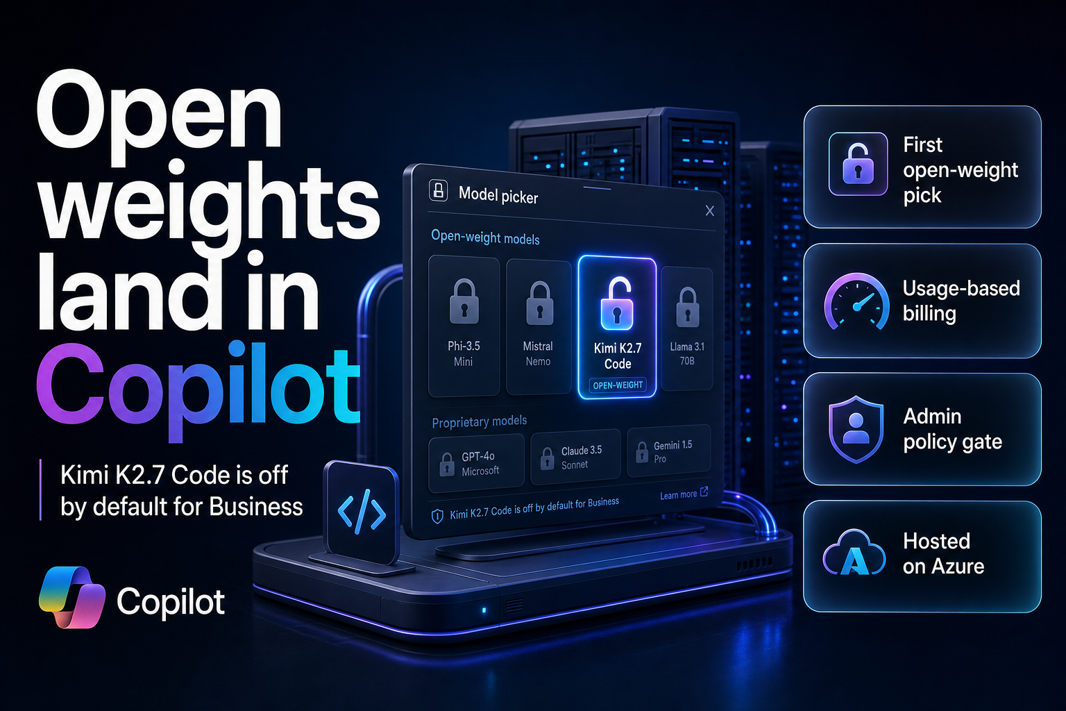 A code editor model picker panel with one open-padlock option highlighted among closed ones