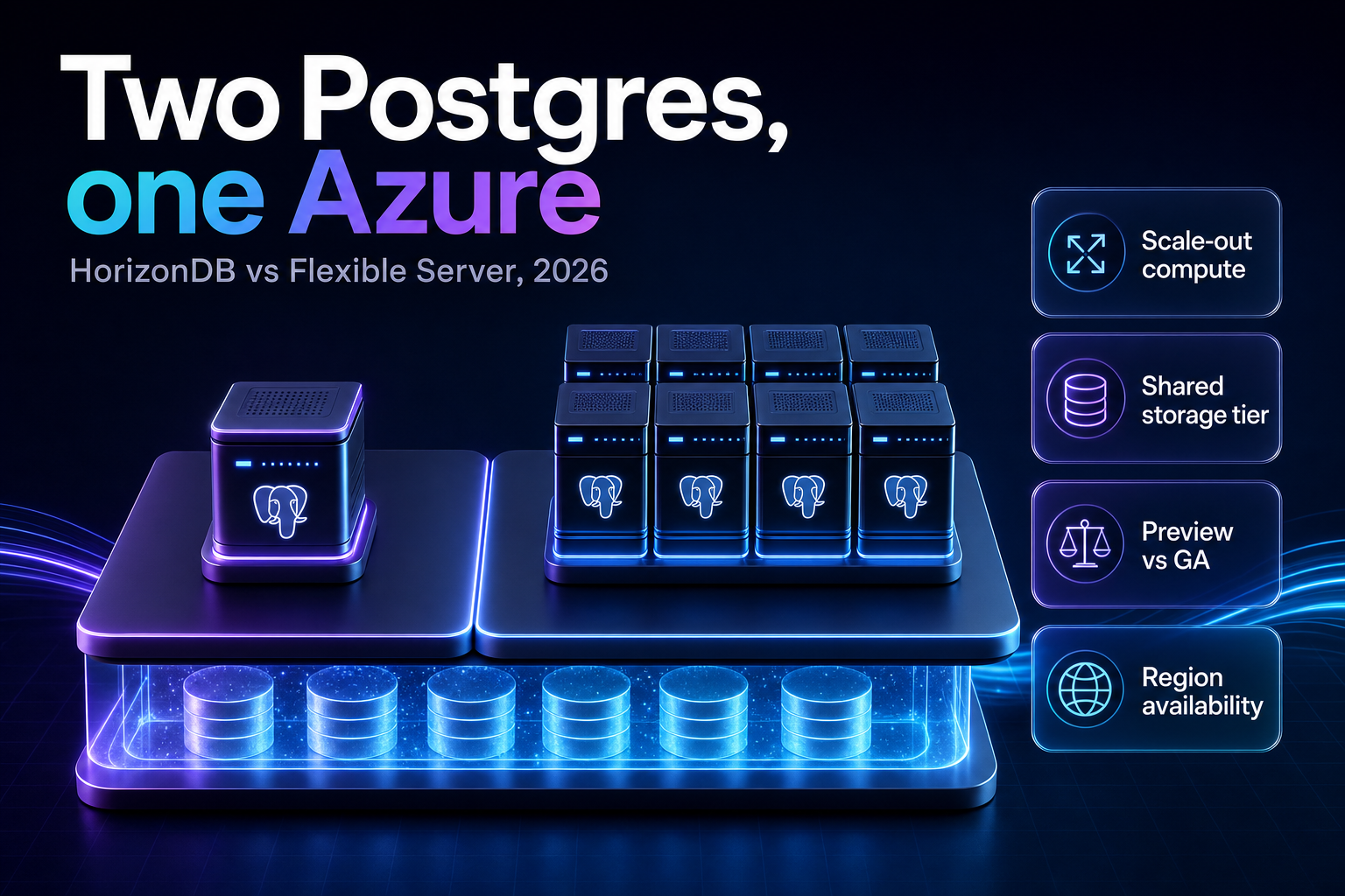 Two Azure Postgres database clusters side by side sharing a storage layer