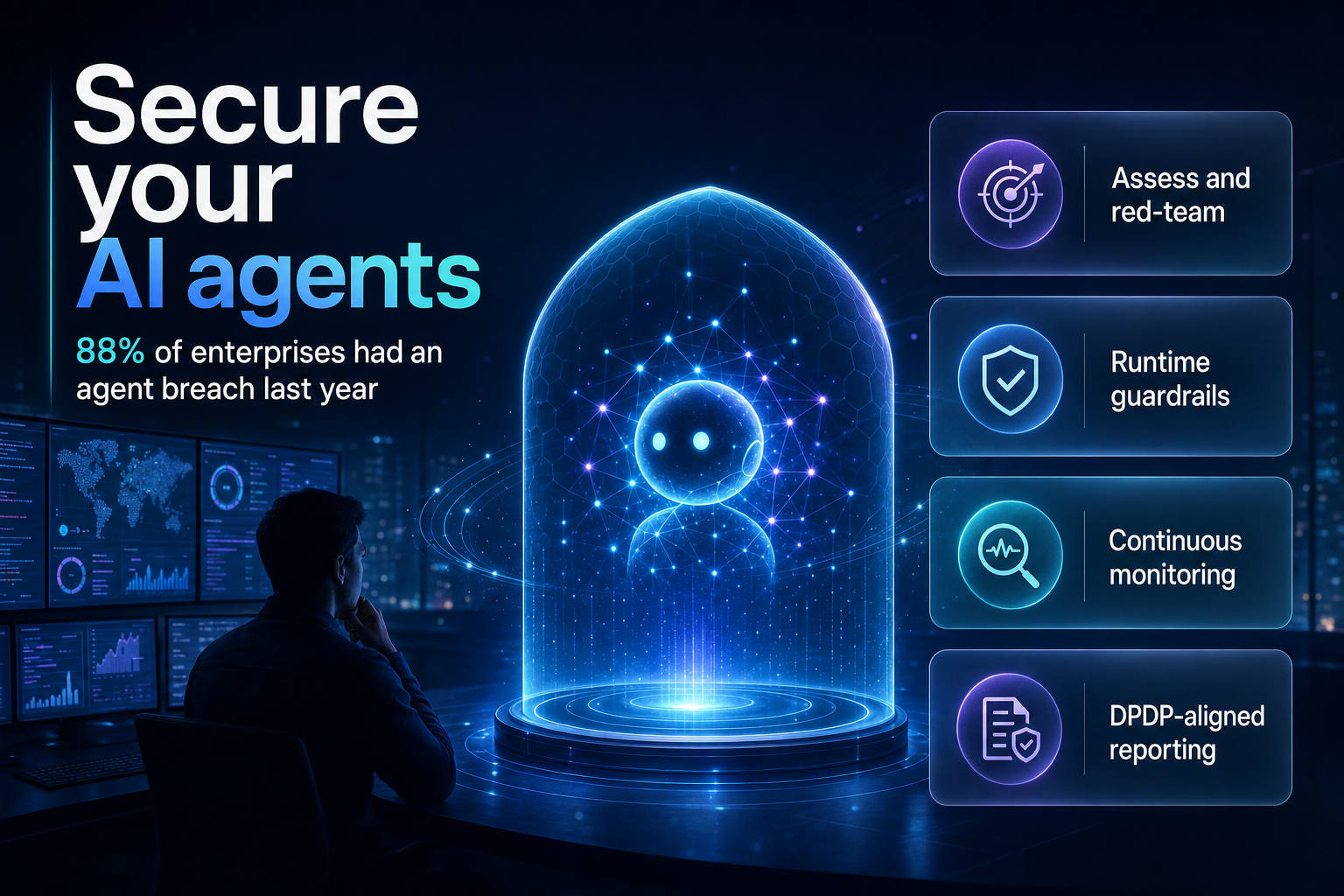 AI agent node held safely inside a protective containment field