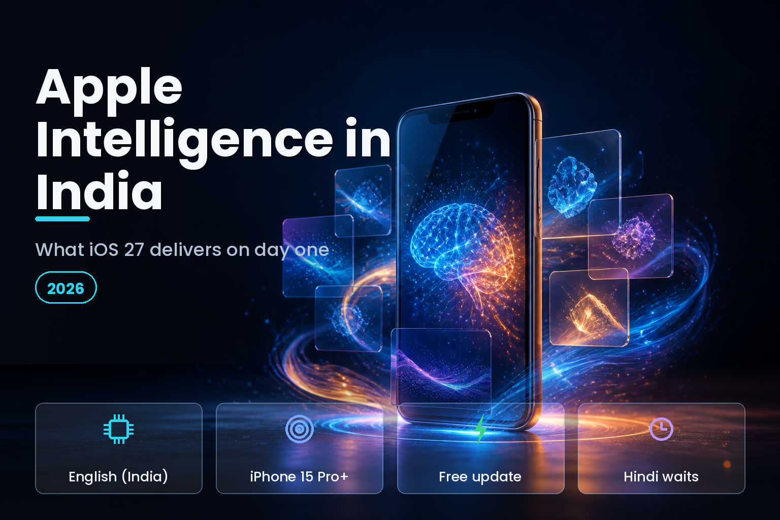 Smartphone with a glowing AI neural aura on a dark studio background