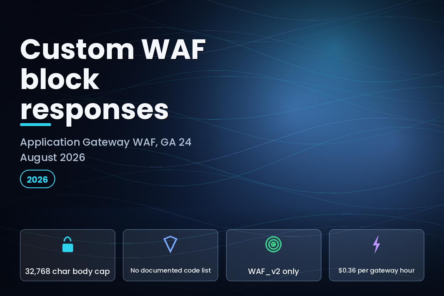 Azure Application Gateway WAF custom block response settings, generally available 24 August 2026