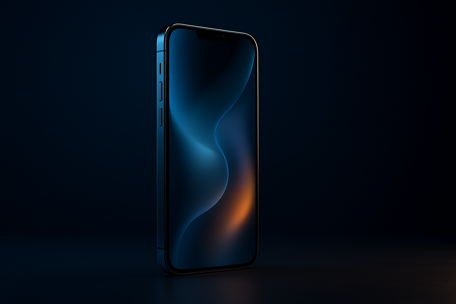 Premium smartphone glowing on a dark studio surface showing abstract interface