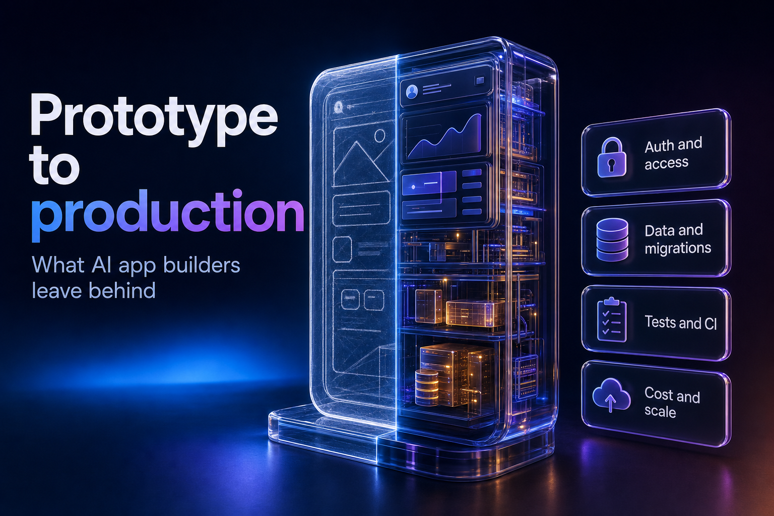 A glass architectural model of an app, half rough sketch and half finished structure with internal framework