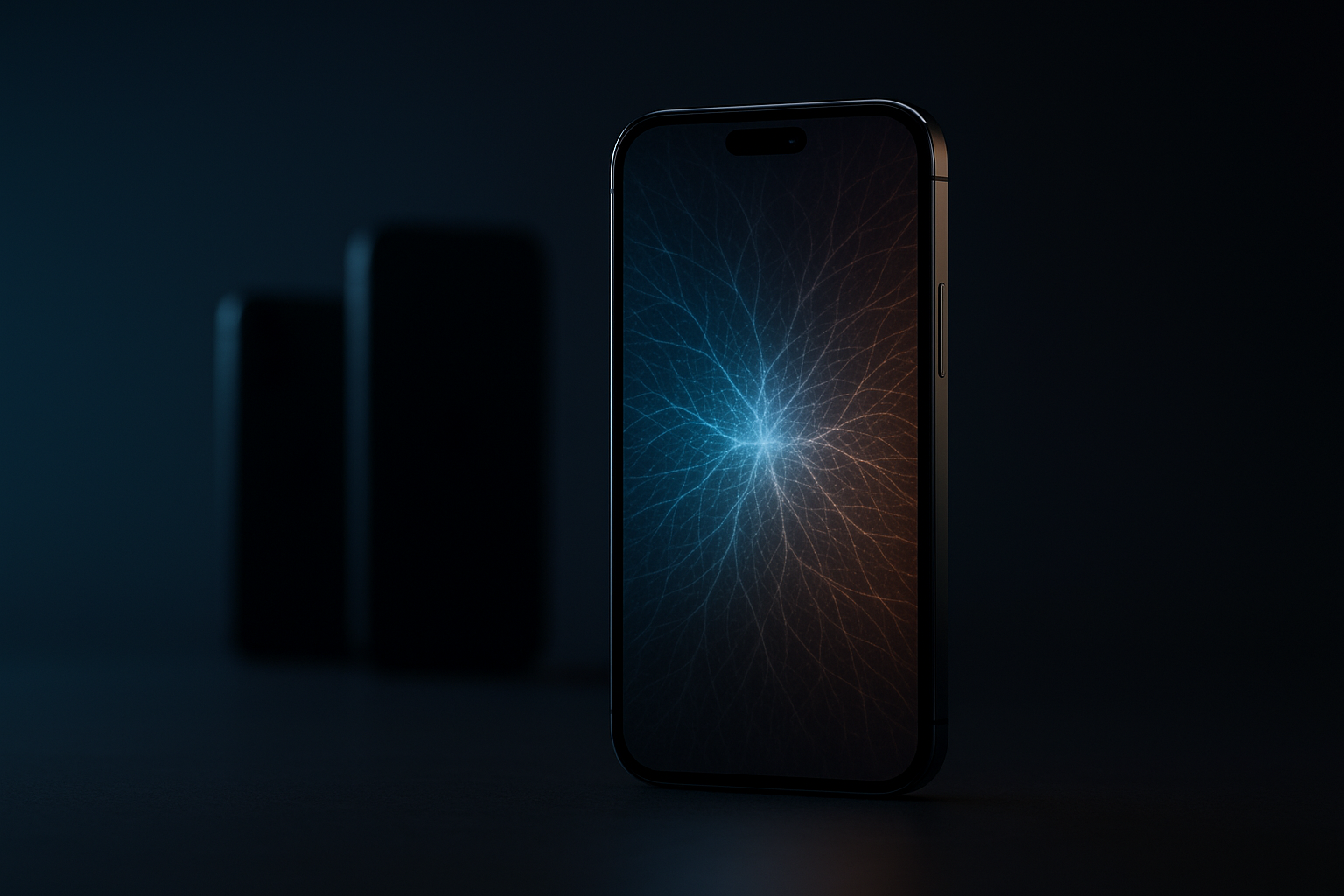 Premium smartphone glowing with AI shimmer ahead of two dimmer phones in shadow