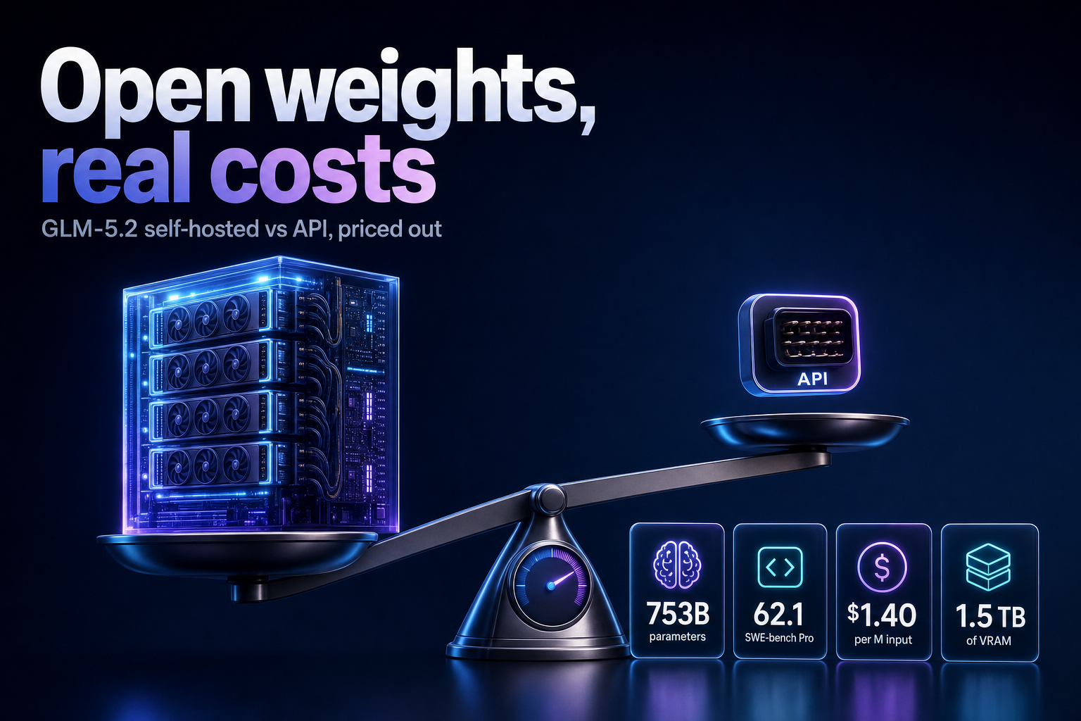Balance scale weighing a GPU server board against a small API connector