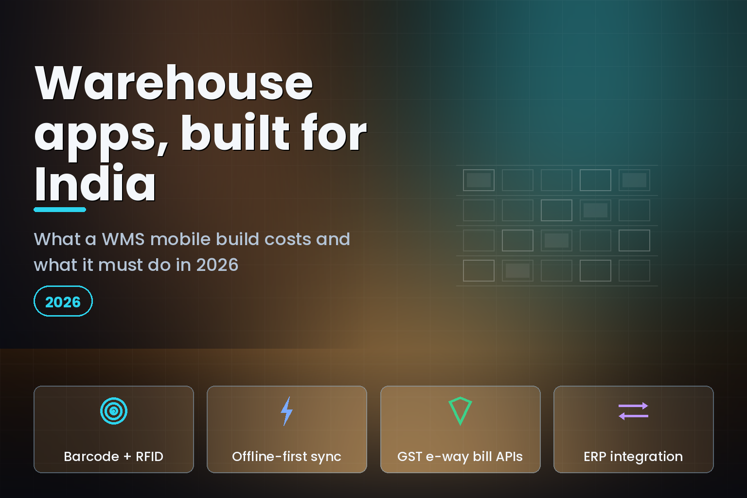 Isometric warehouse racking with a handheld scanner and inventory data panels