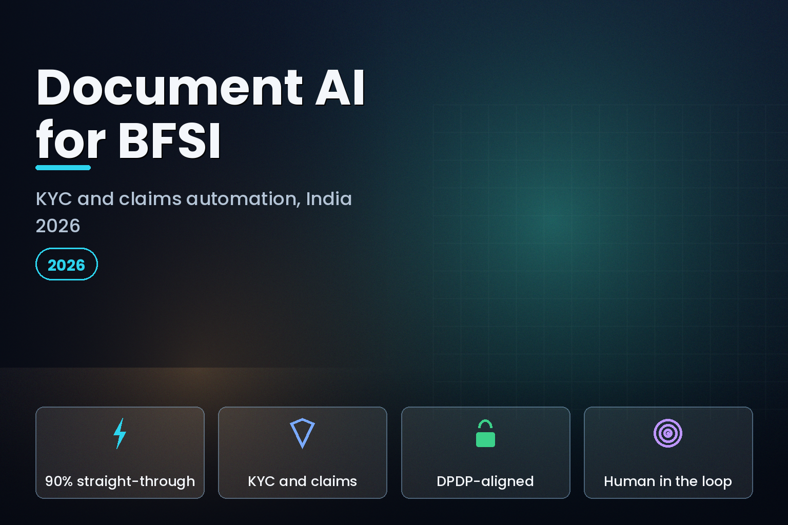 Stacked documents transforming into structured data fields on a secure dark interface