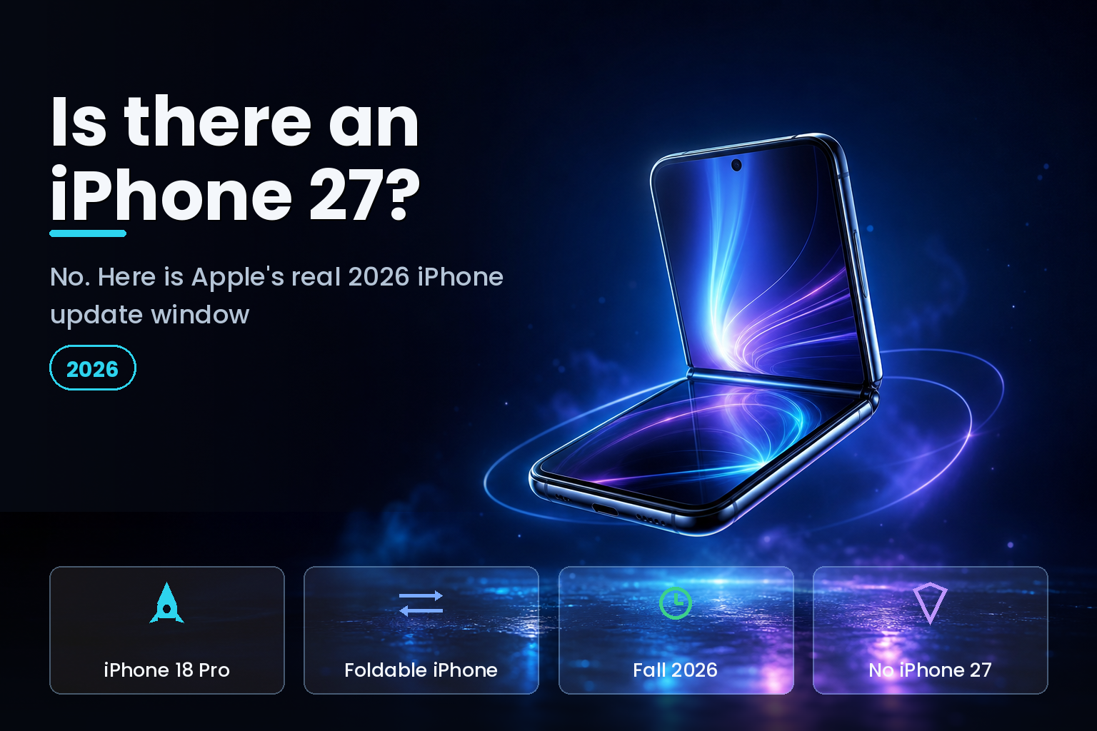 A generic foldable smartphone half-open on a dark studio background with blue and purple light
