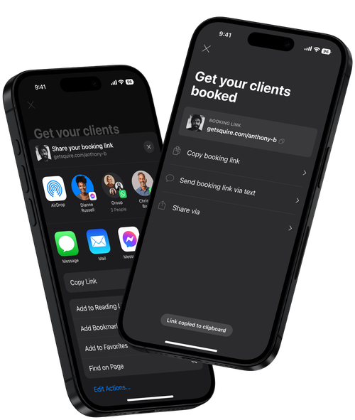 Two smartphones displaying individual booking link options.