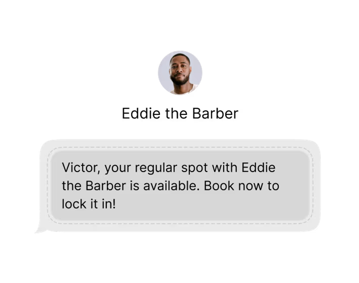 Chat bubble with a booking notification for Victor.