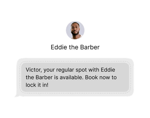 Chat bubble with rebooking notification for a barber appointment.