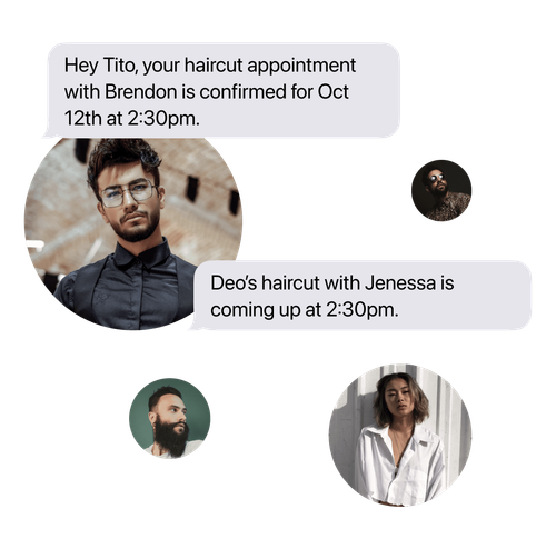 Text messages confirming and reminding haircut appointments.