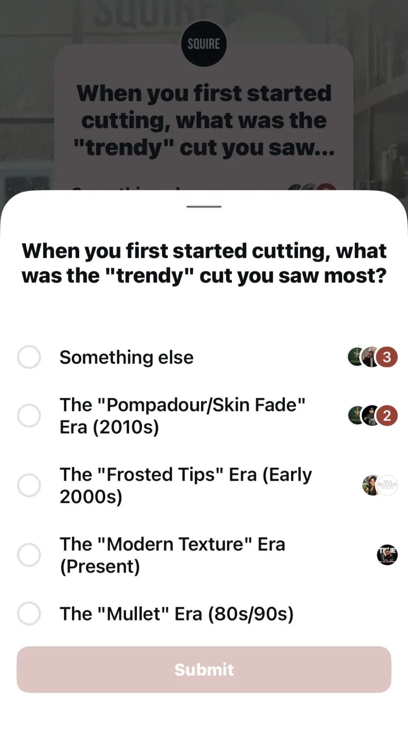 Instagram poll asking what trendy cut barbers first saw most