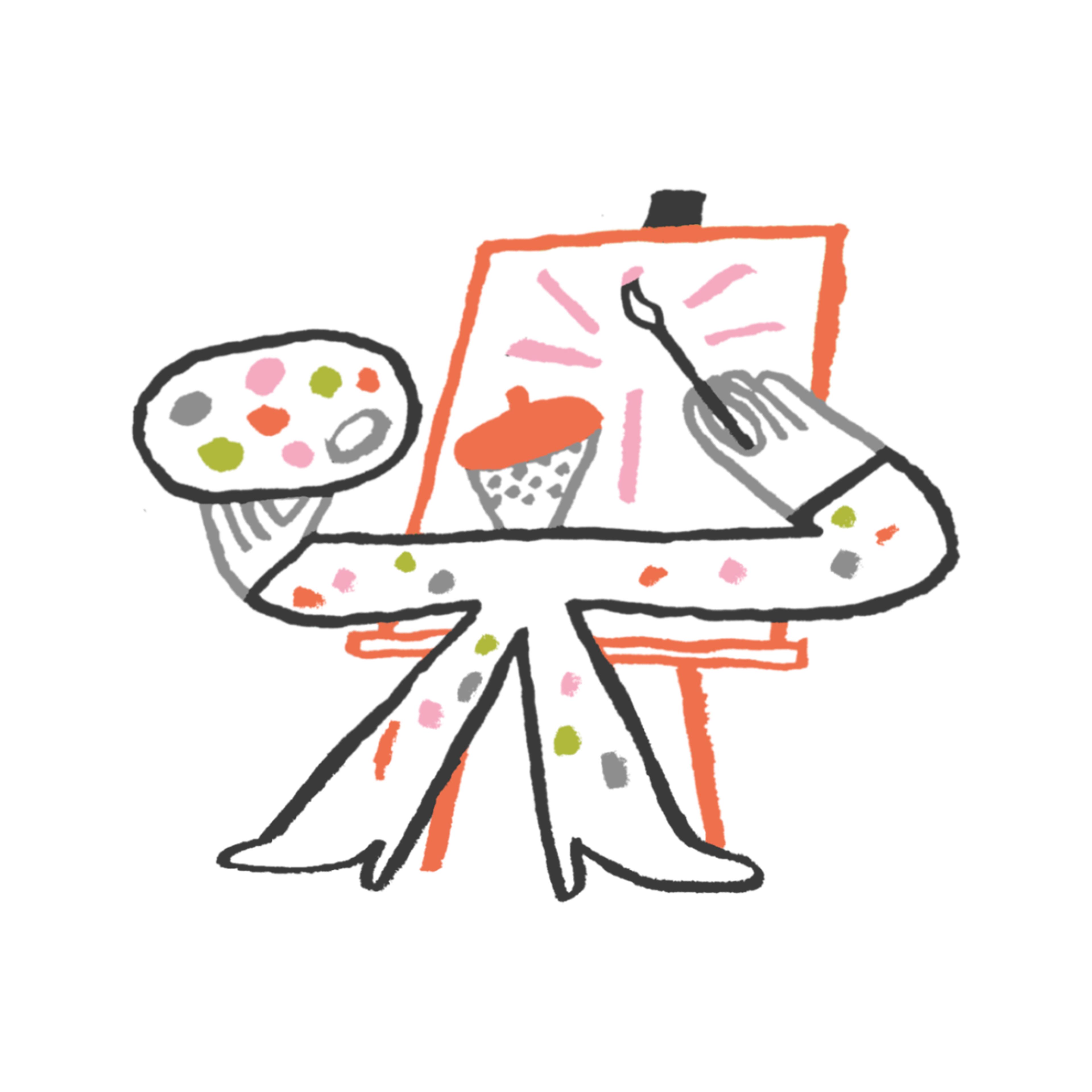 Illustration of an illustrator painting at an easel