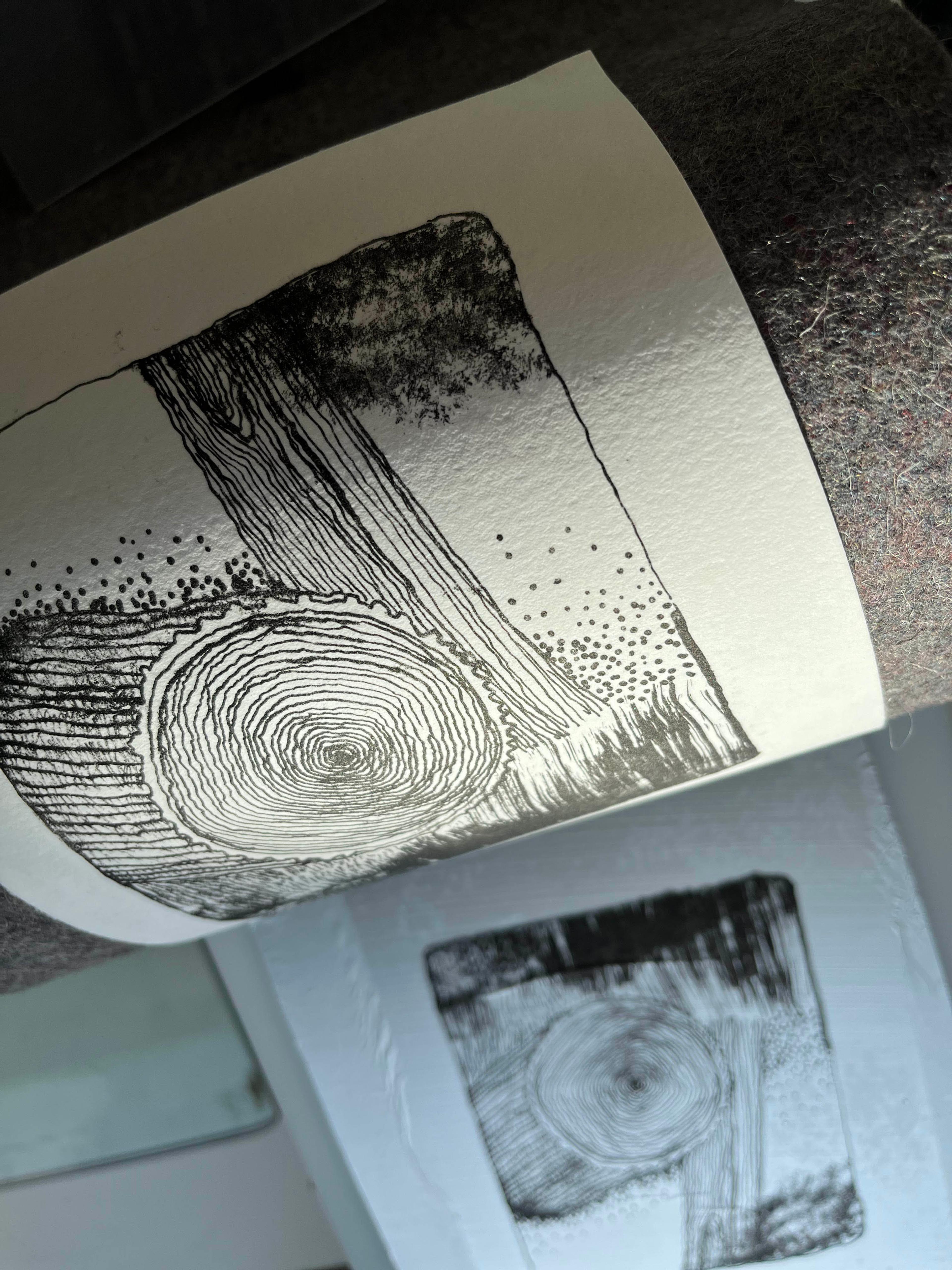 Printing an illustration of a black and white log.
