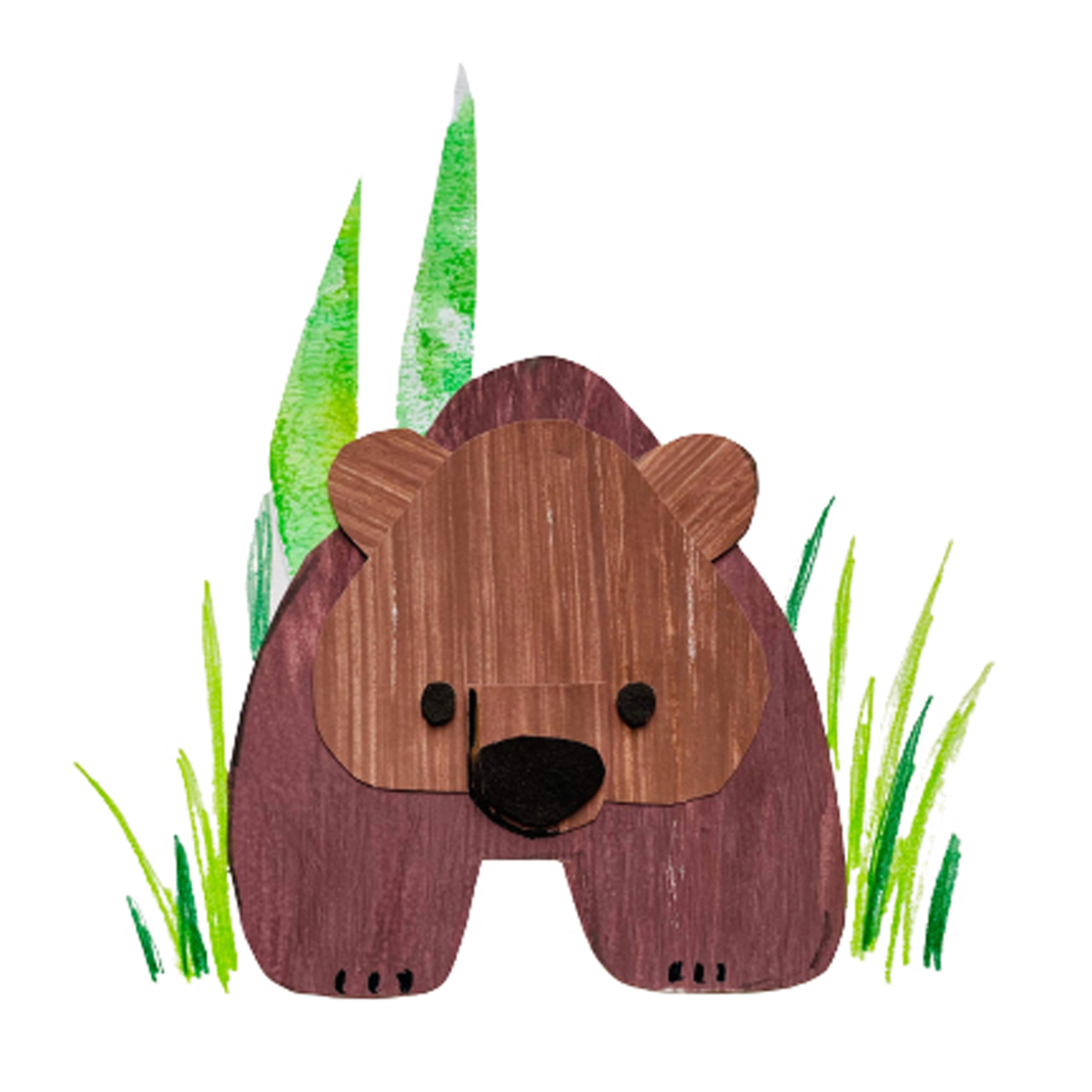 Illustration of brown bear in grass.