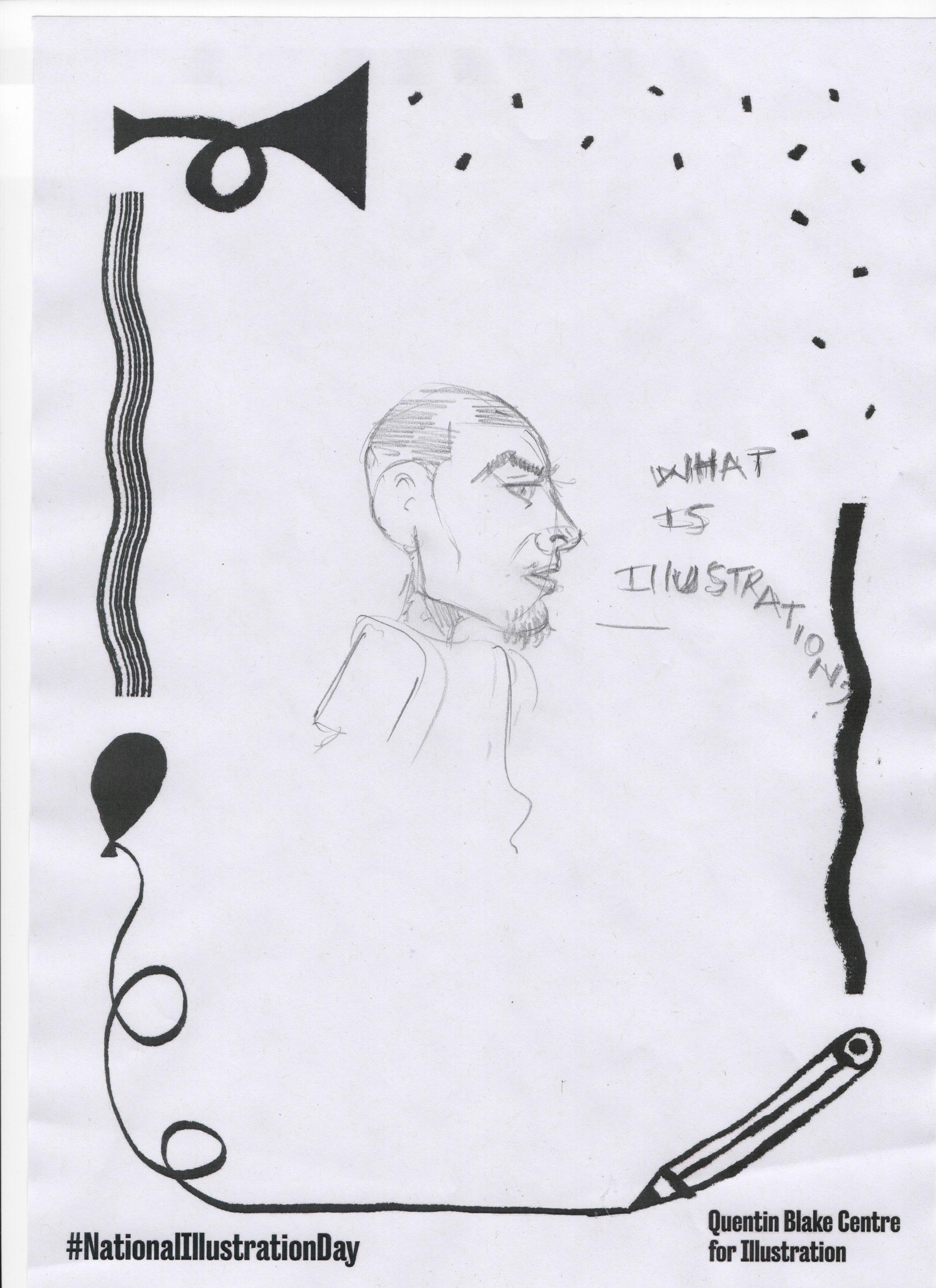 Illustration of a person saying 'what is illustration?' on paper.