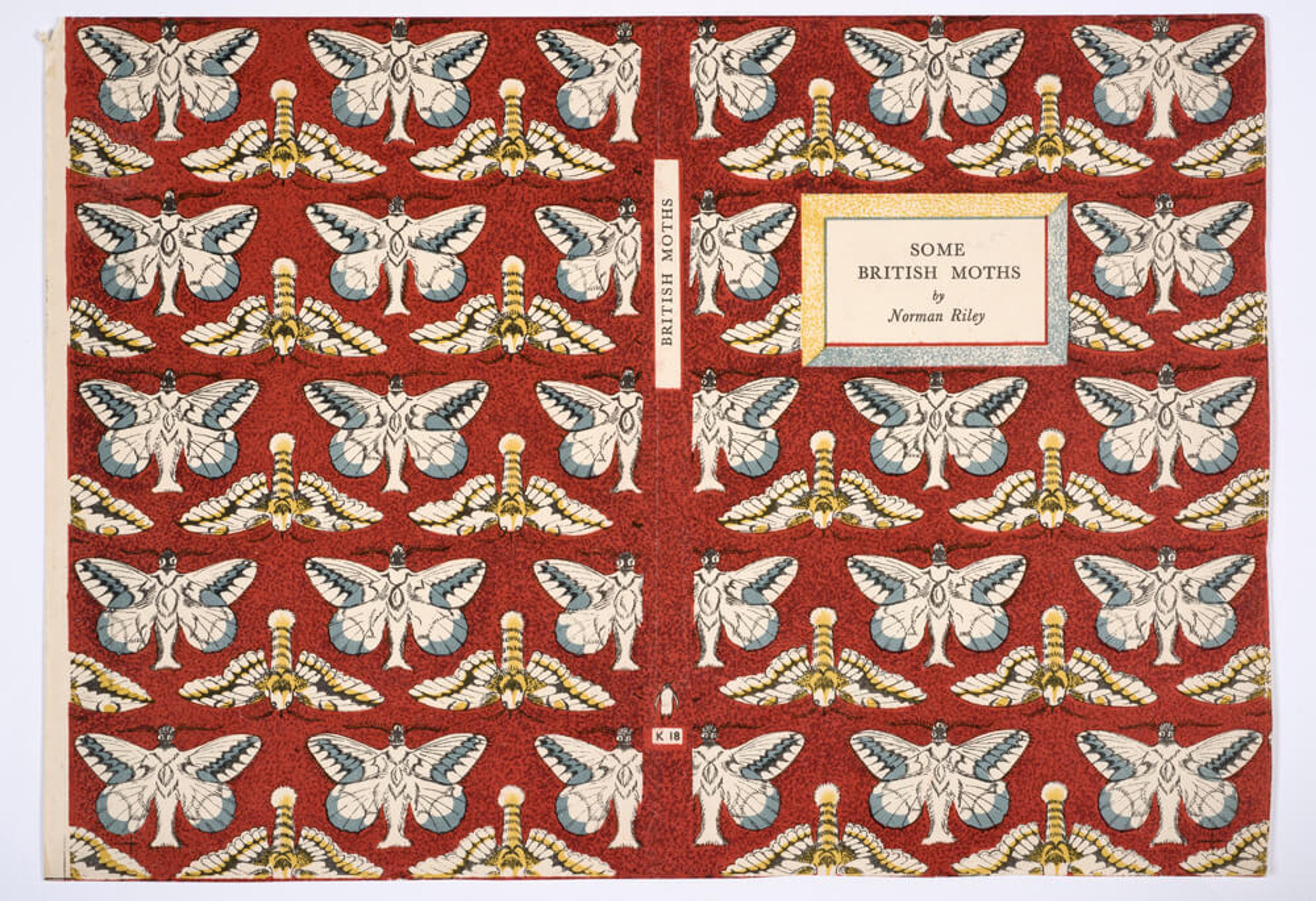A deep red book cover with a repeated moth print