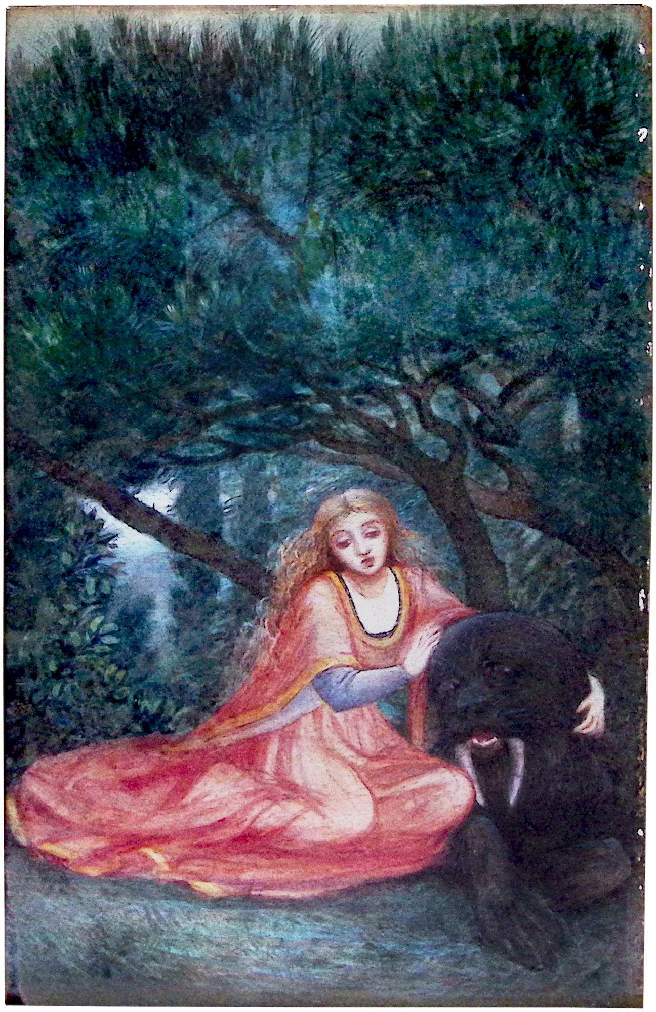 Illustration for Beauty and the Beast (Beauty embracing the dying Beast)