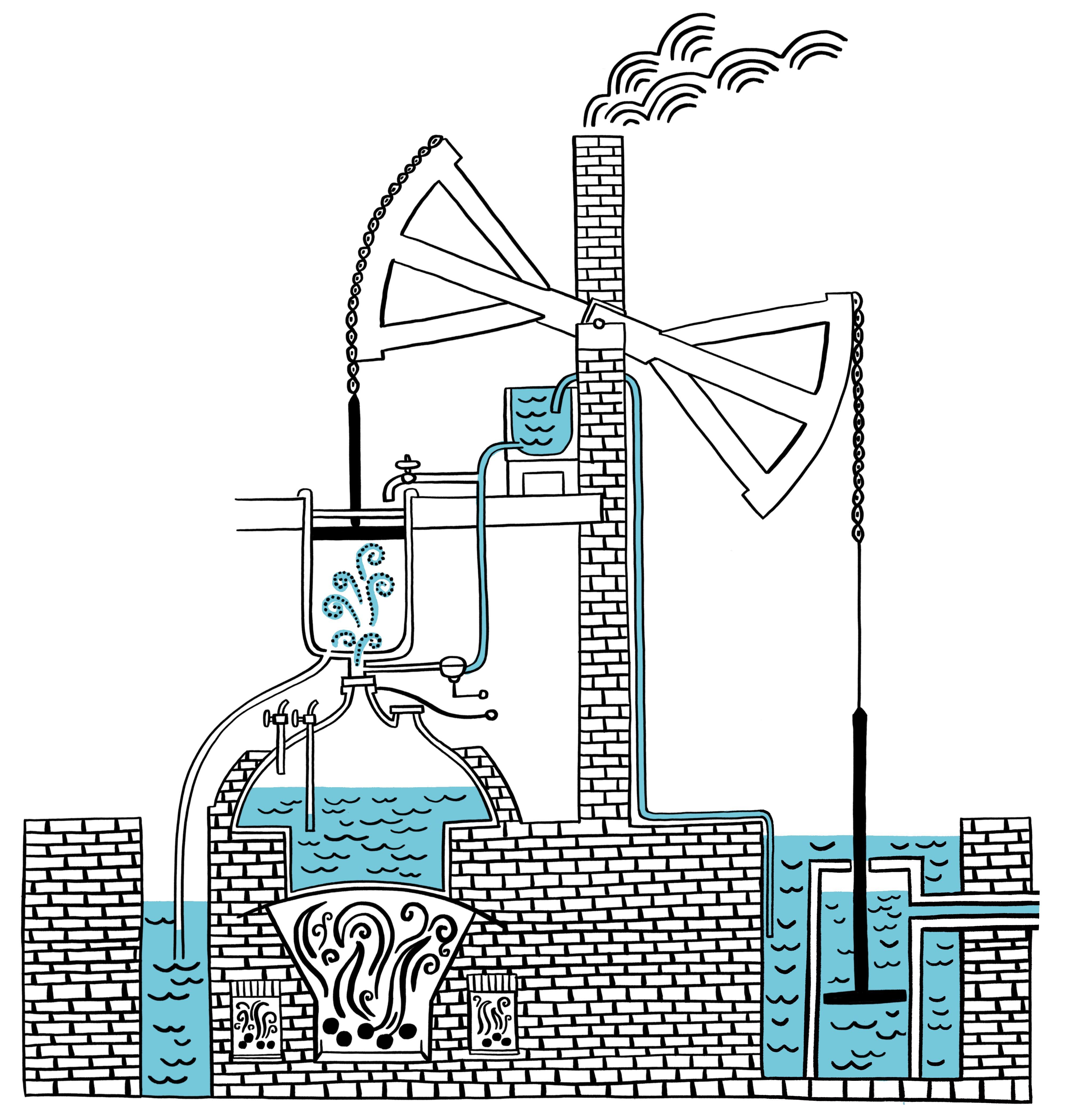 Line drawing of an industrial steam pump.