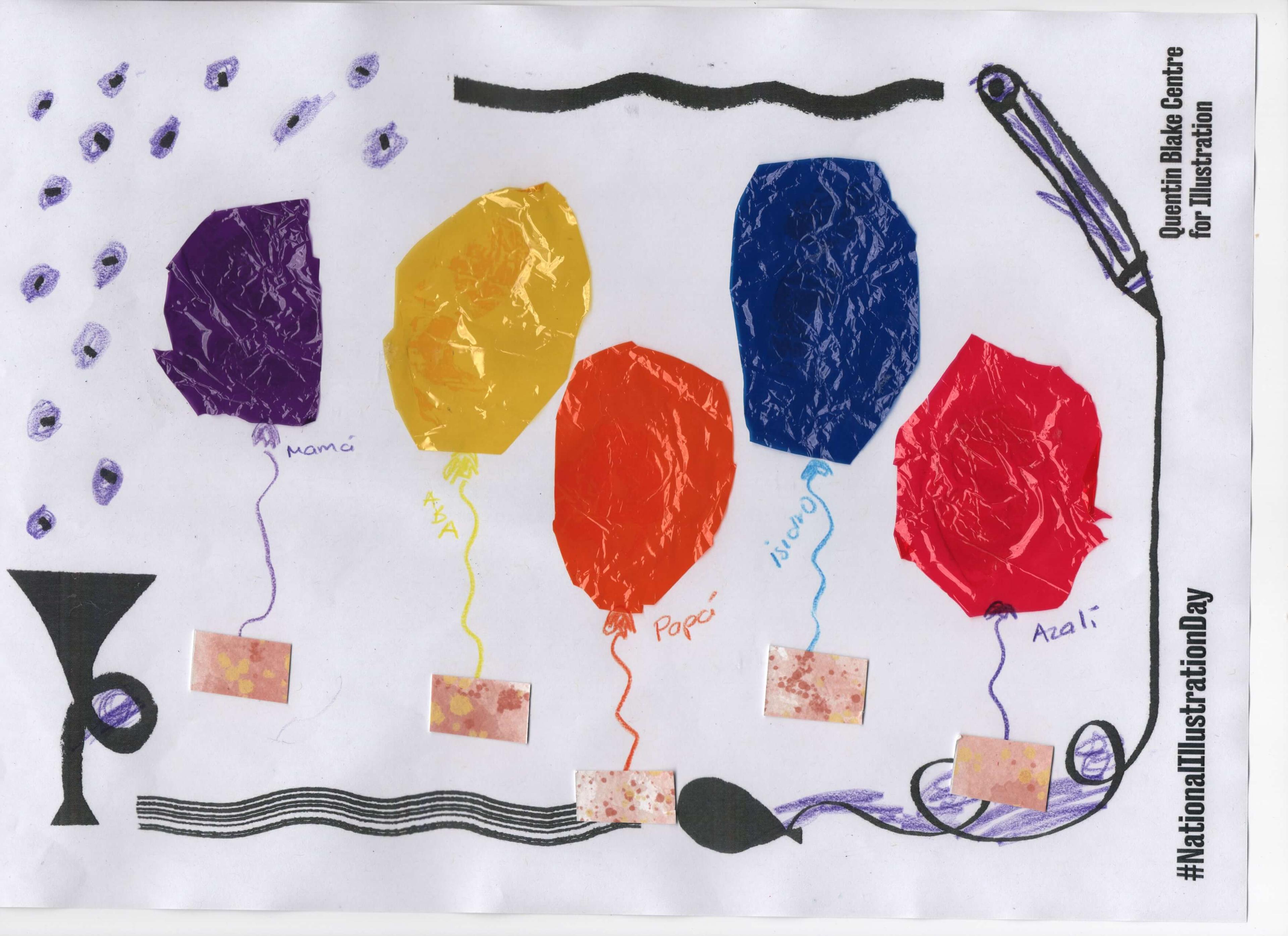 Collaged balloons made using colourful cellophane paper. 