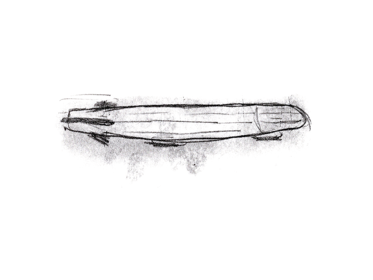 Monoprint illustration of a zeppelin