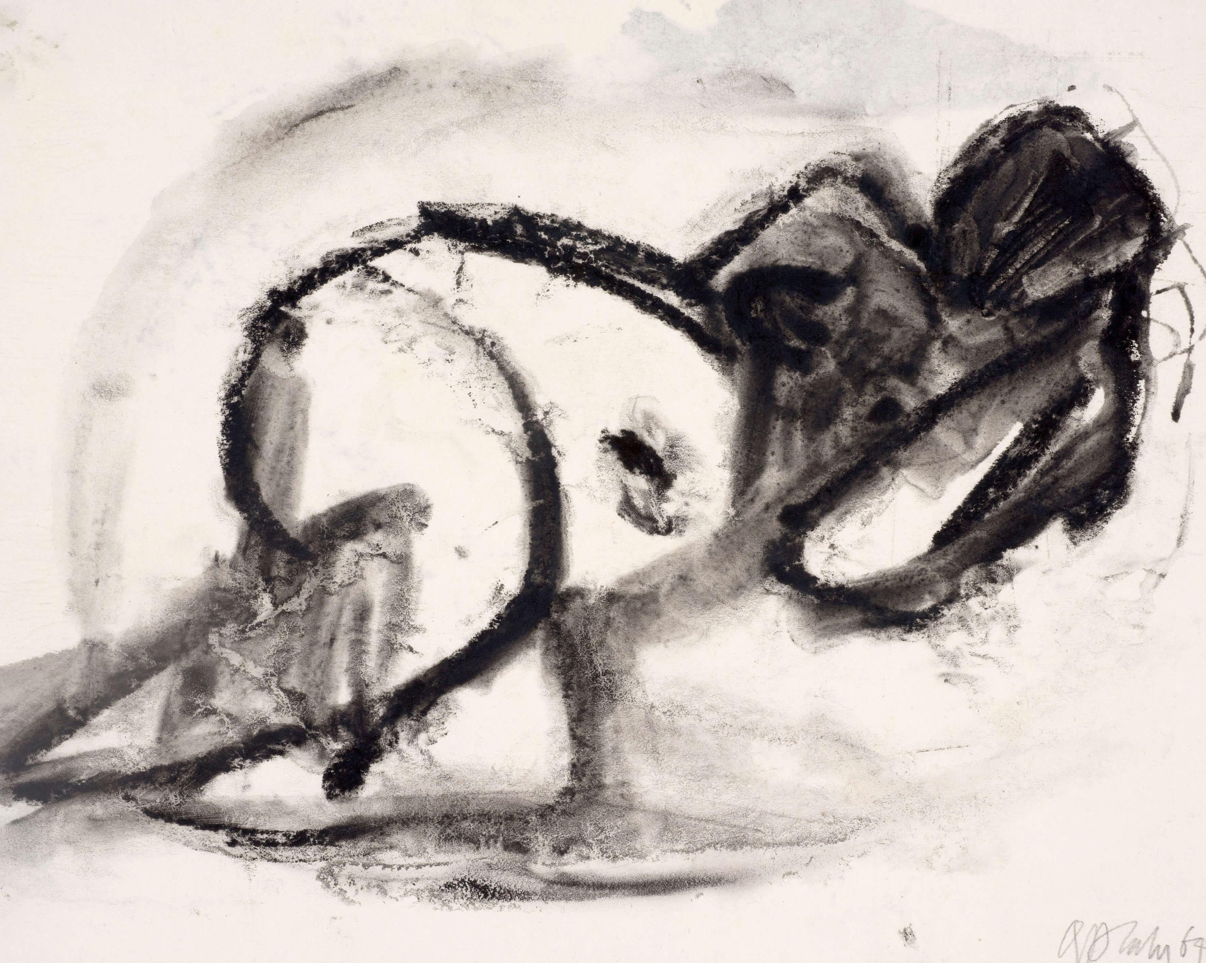 Charcoal drawing depicting a reclining figure