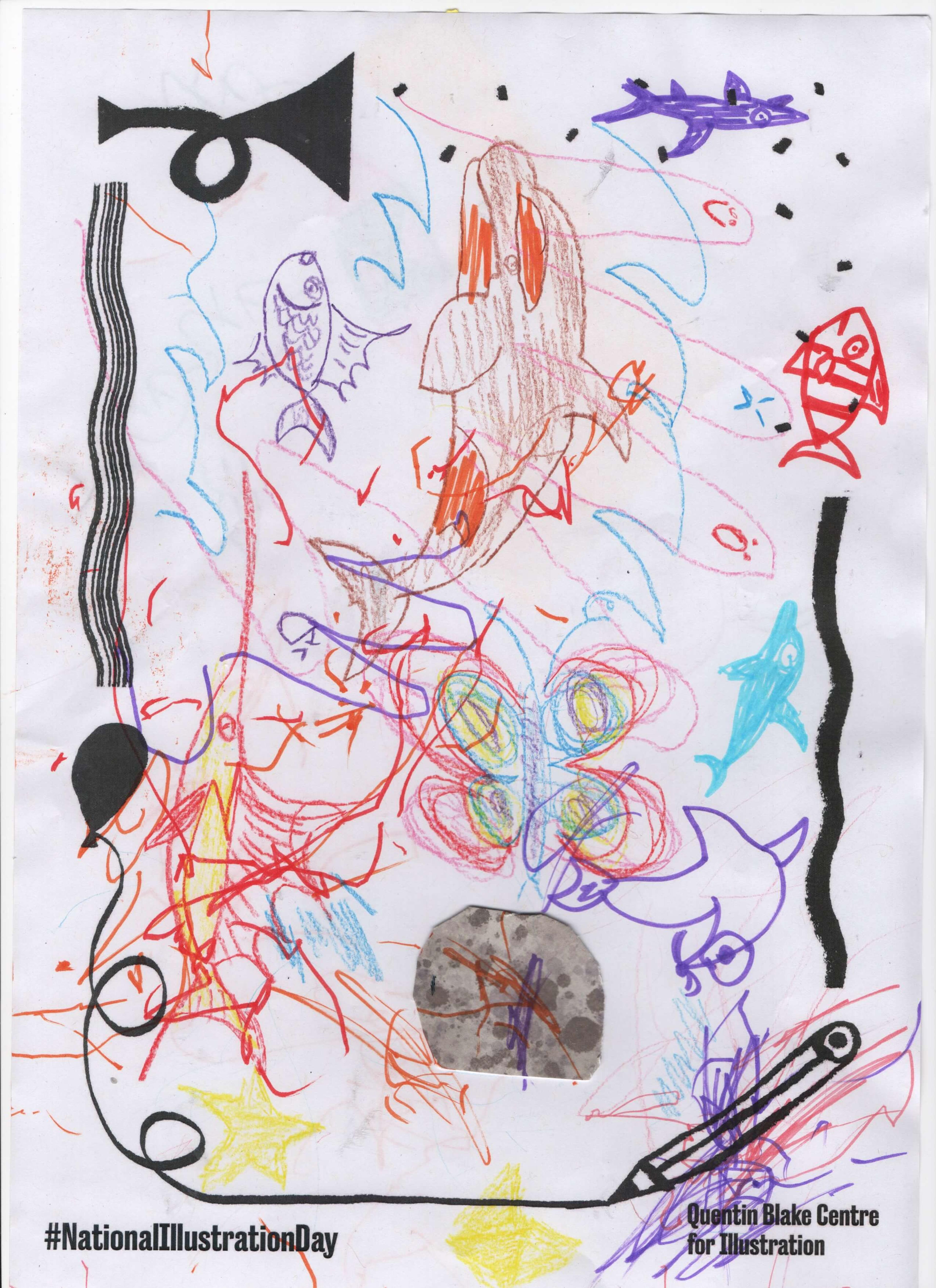 A sheet full of expressive squiggles in a variety of colours.
