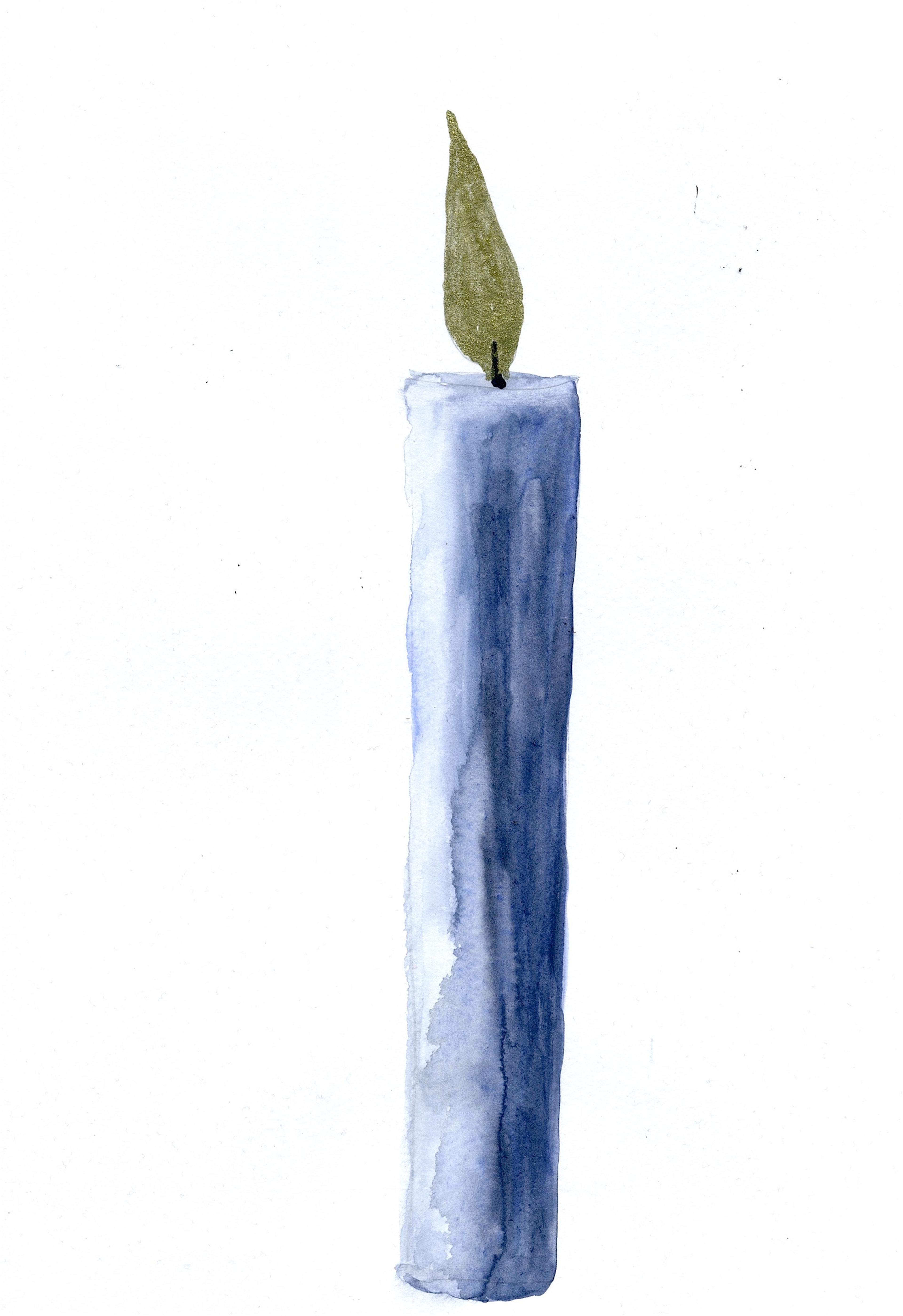 Illustration of a blue candle with a gold flame