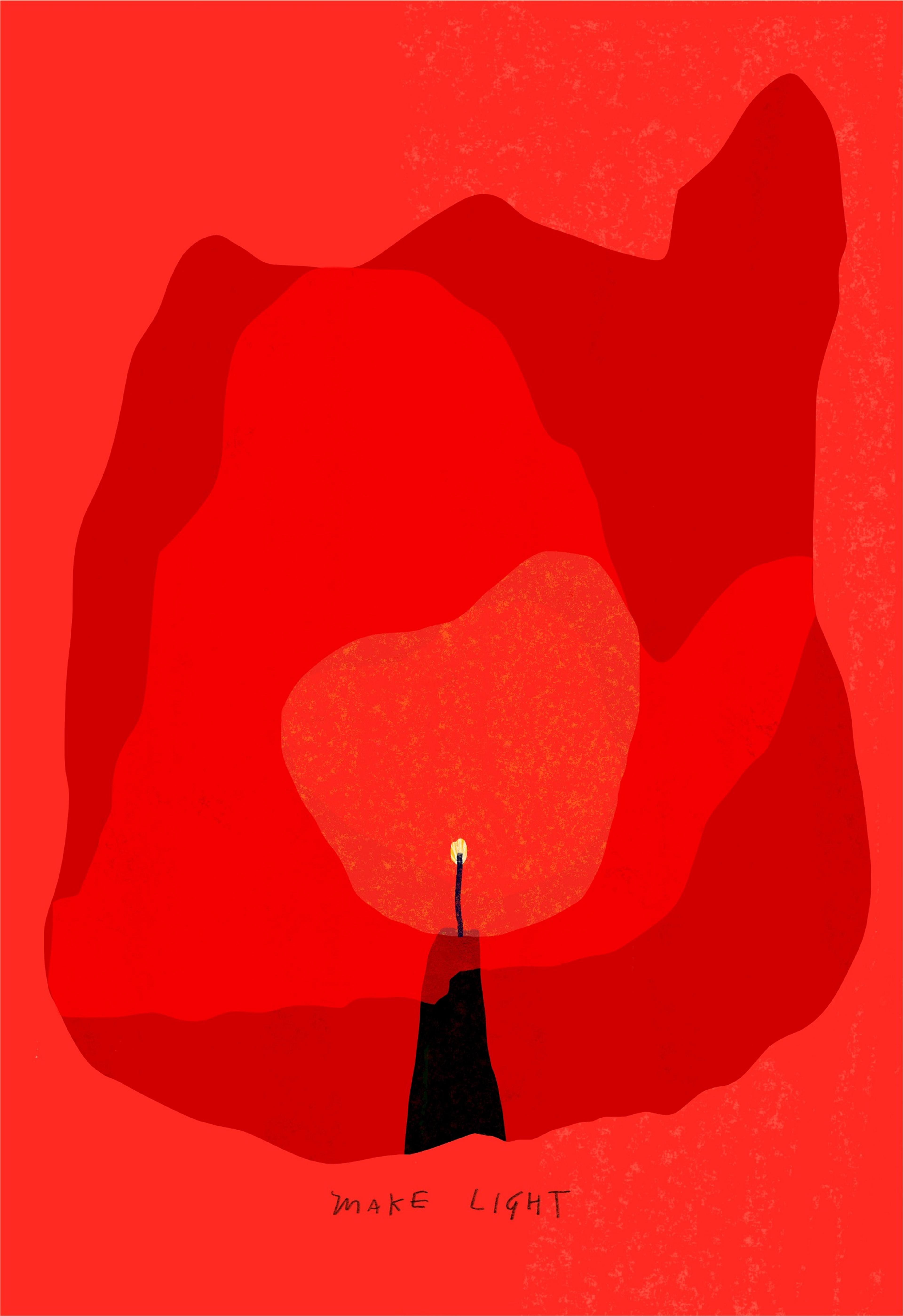 Illustration of a candle in a red cave with the words 'Make Light'