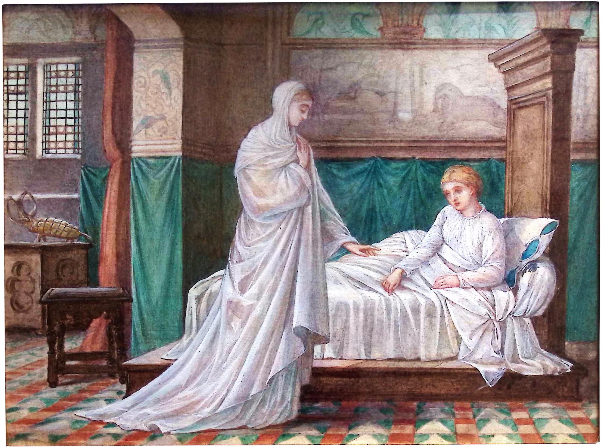 Illustration for Beauty and the Beast (a lady comforting Beauty)