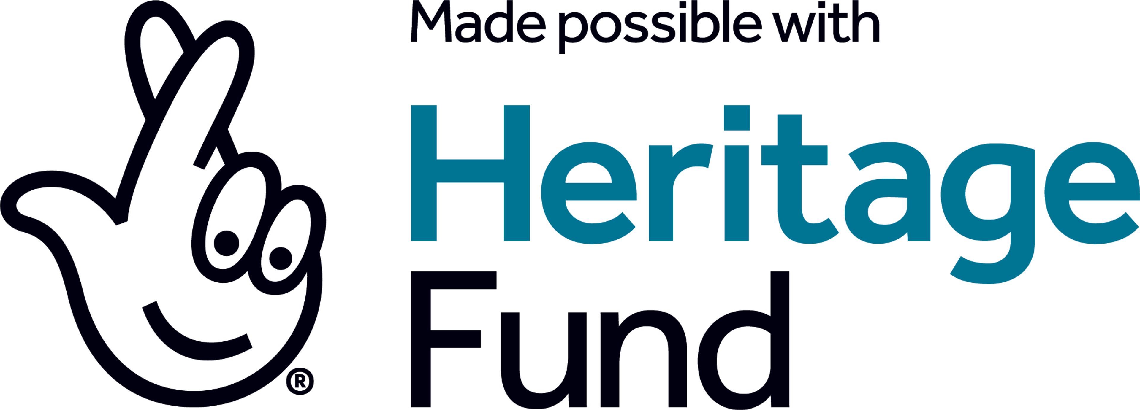 Logo: image of hand with crossed finders and the words 'Made possible with Heritage Fund'