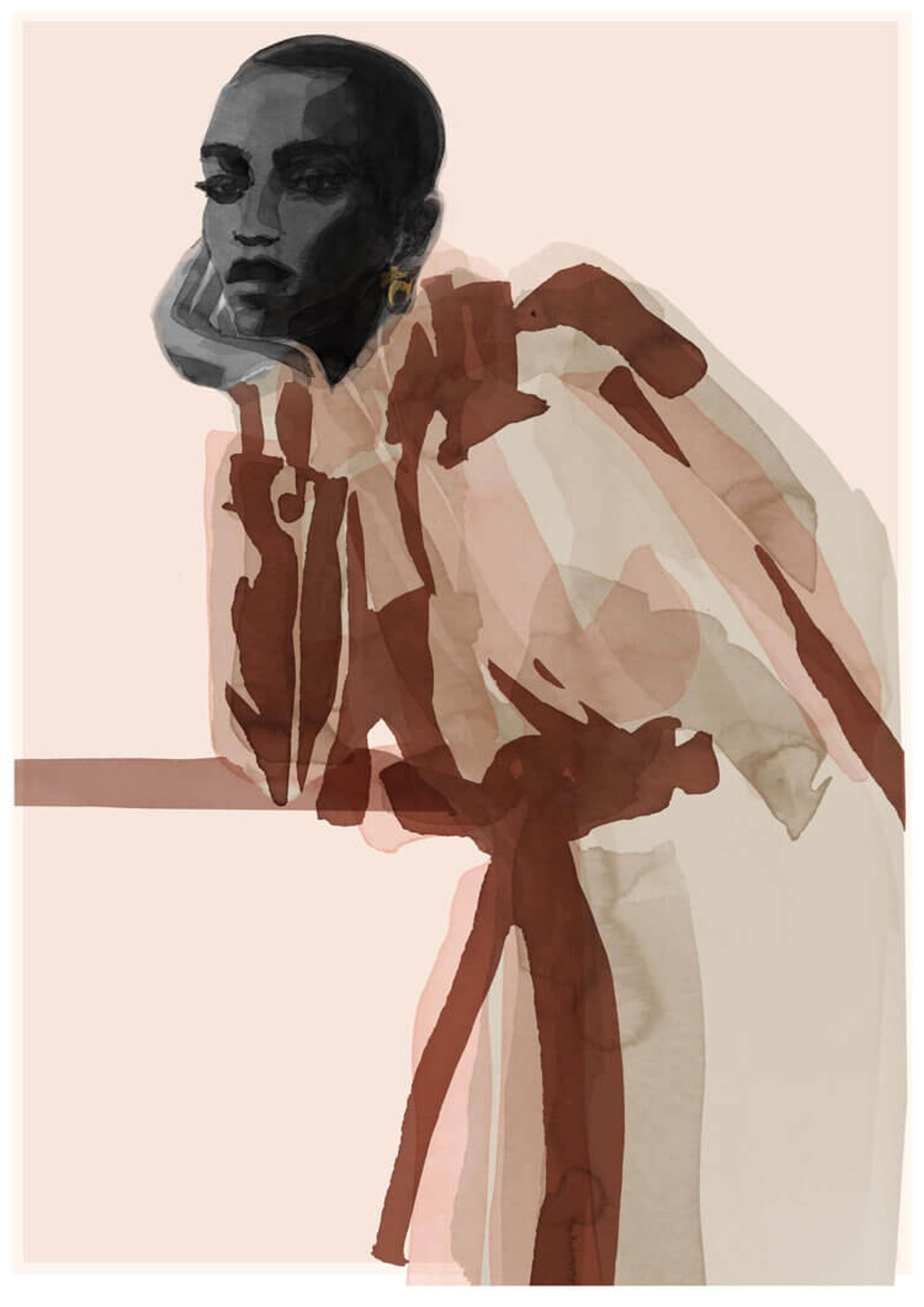 Watercolour illustration of a figure wearing a trench coat.