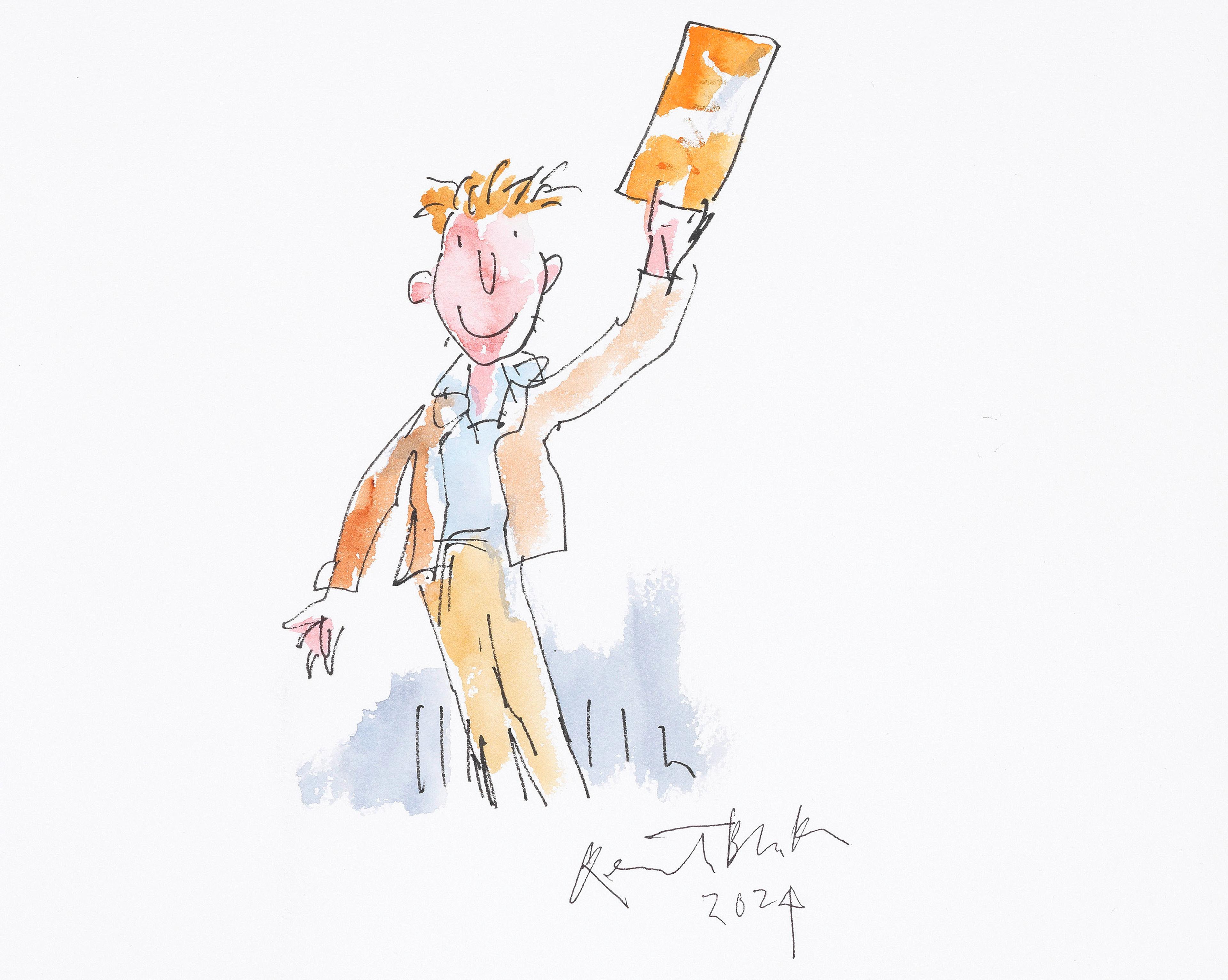 Illustration of a child holding up a large gold ticket.