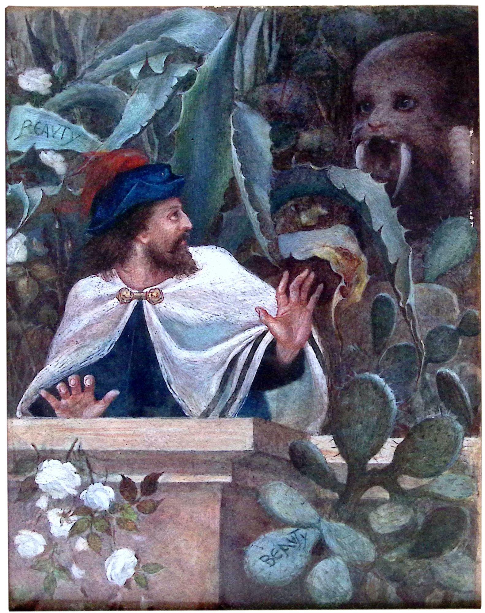 Illustration of a person being startled by a walrus-like creature