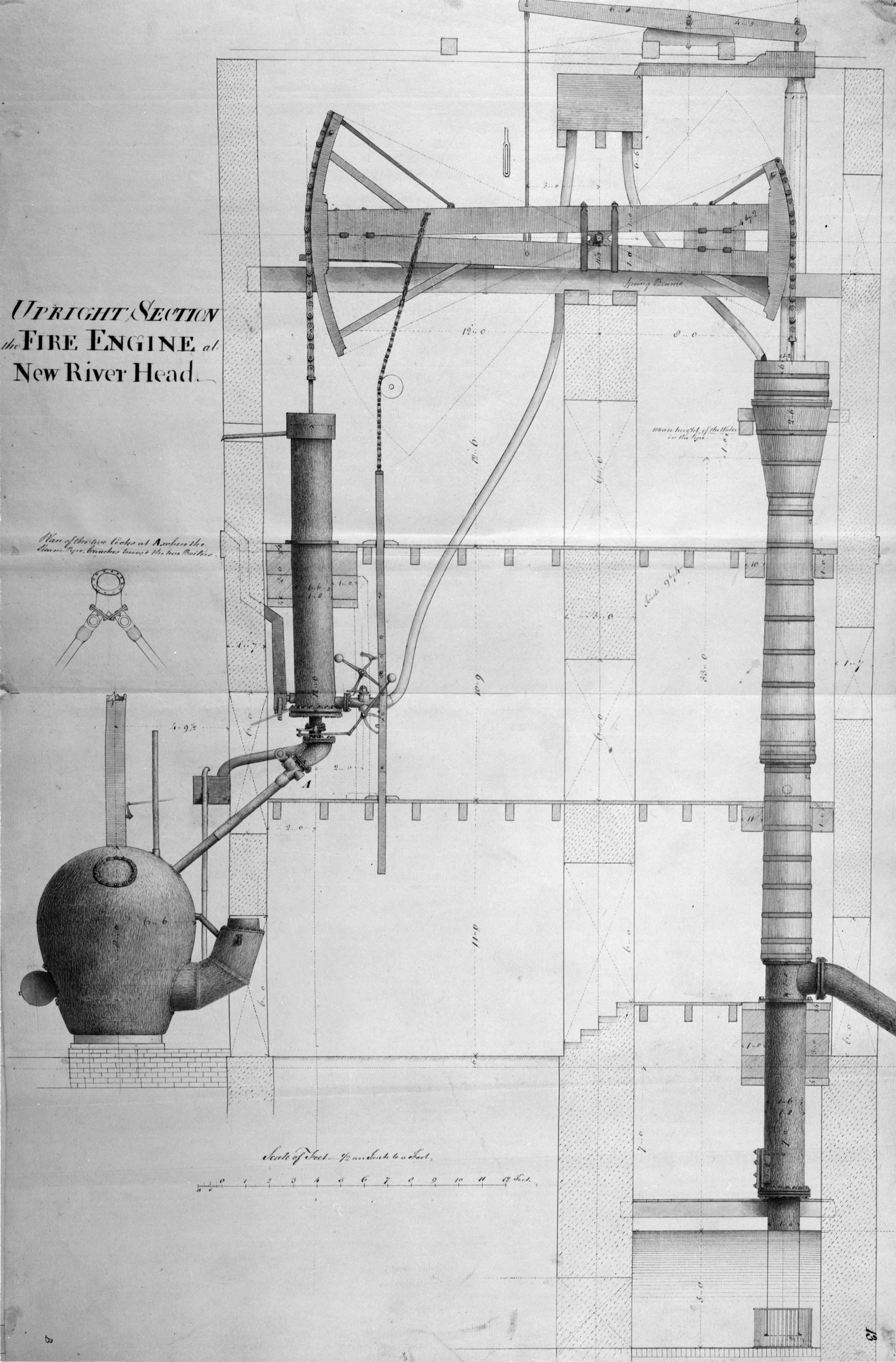 A technical drawing of John Smeaton's engine at New River Head 