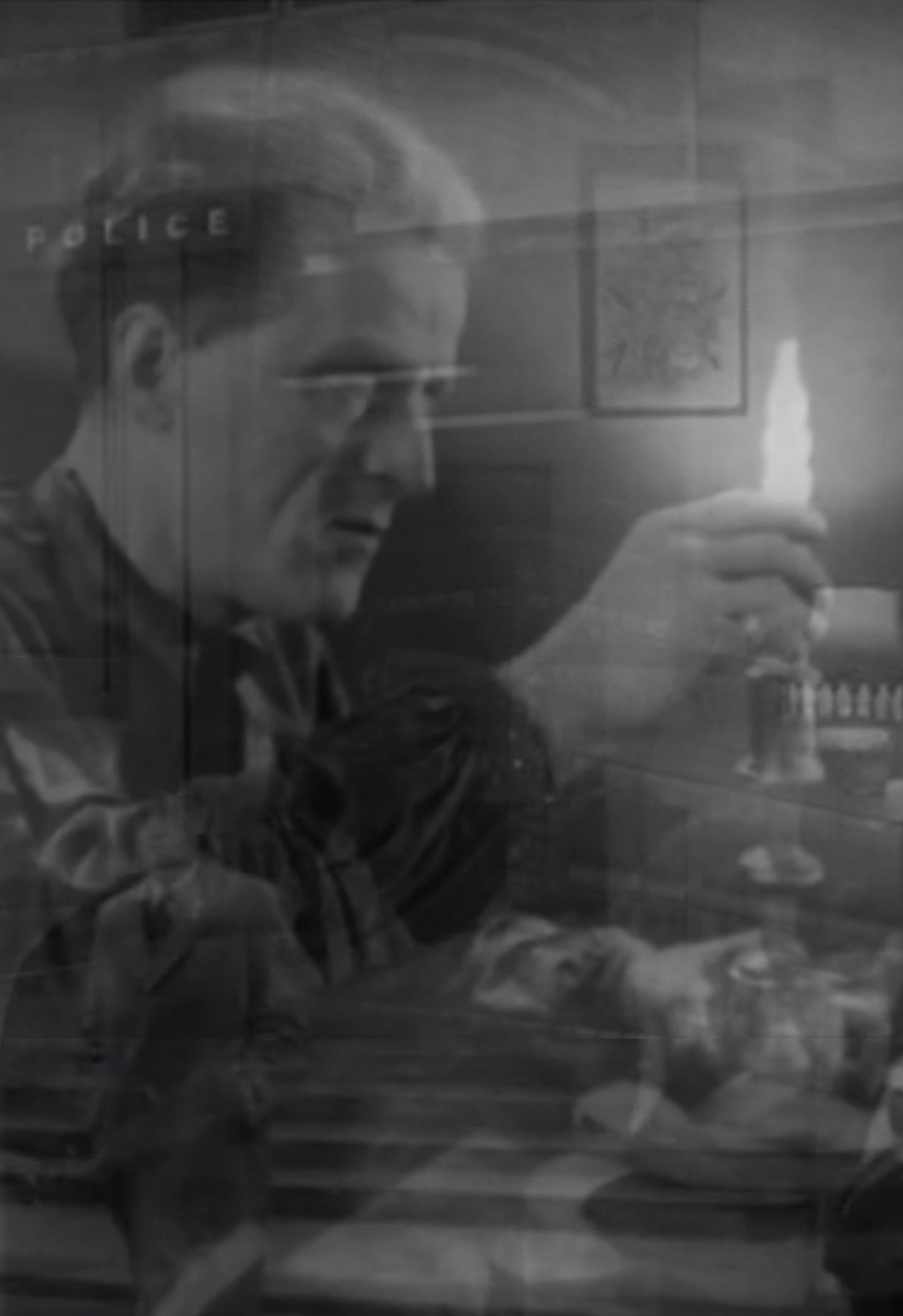 Photographic image of two overlayed scenes of someone screwing a bulb into a lampholder and an interior scene