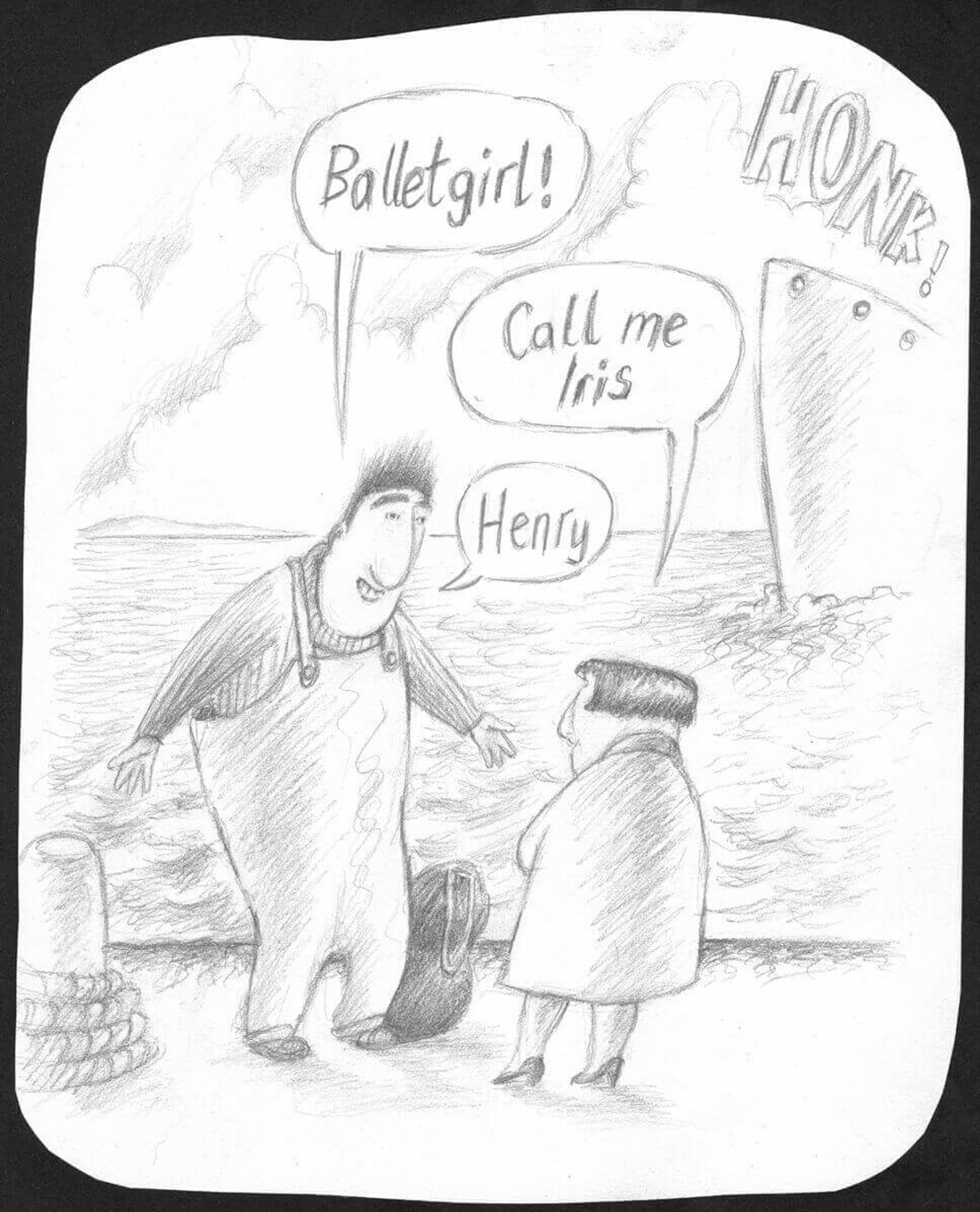 Black and white illustration of a graphic novel comic.