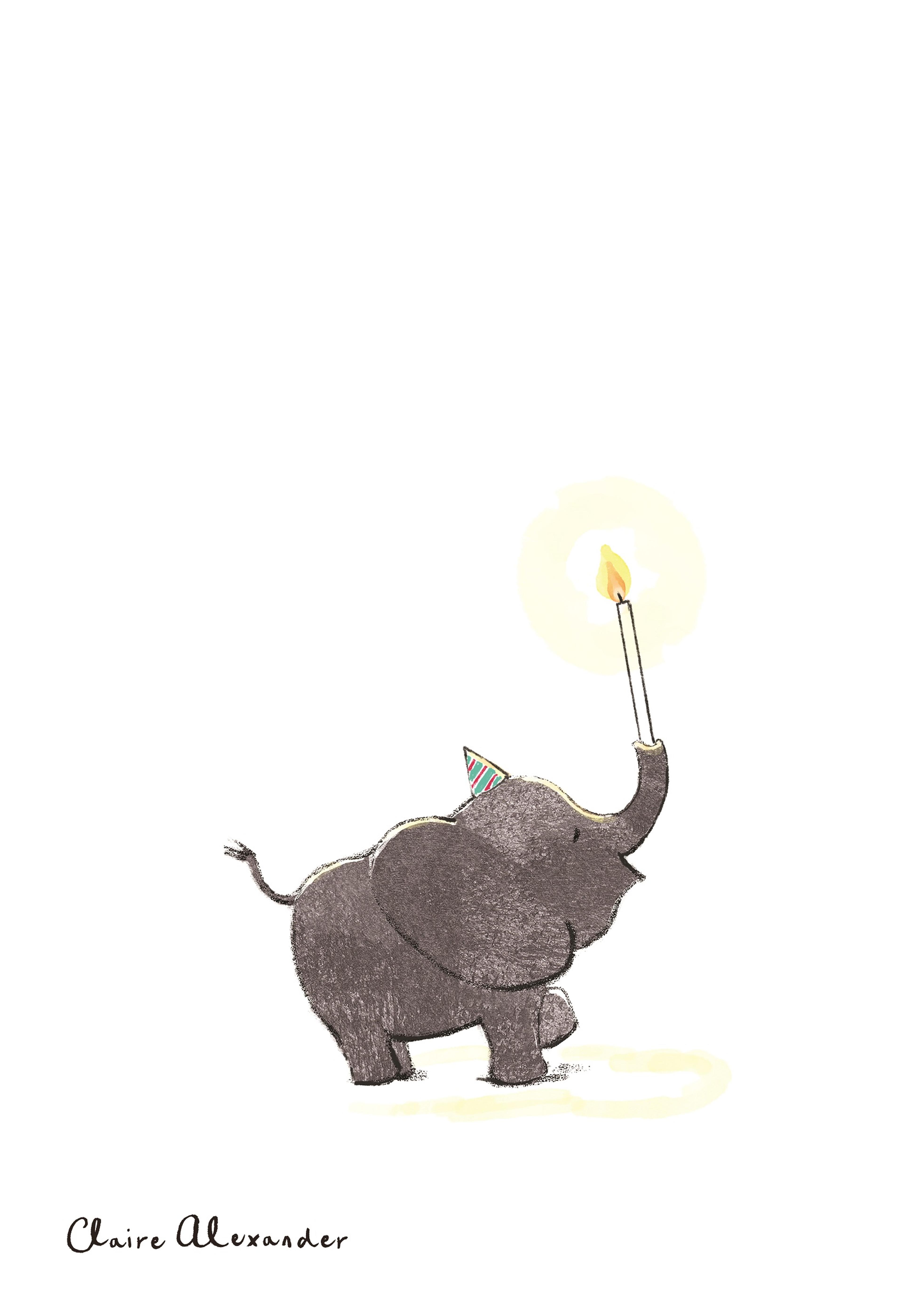 Illustration of an elephant holding a candle in its trunk