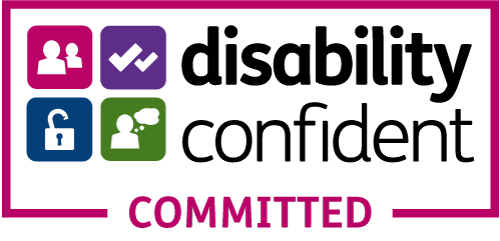 Logo with text: disability confident committed