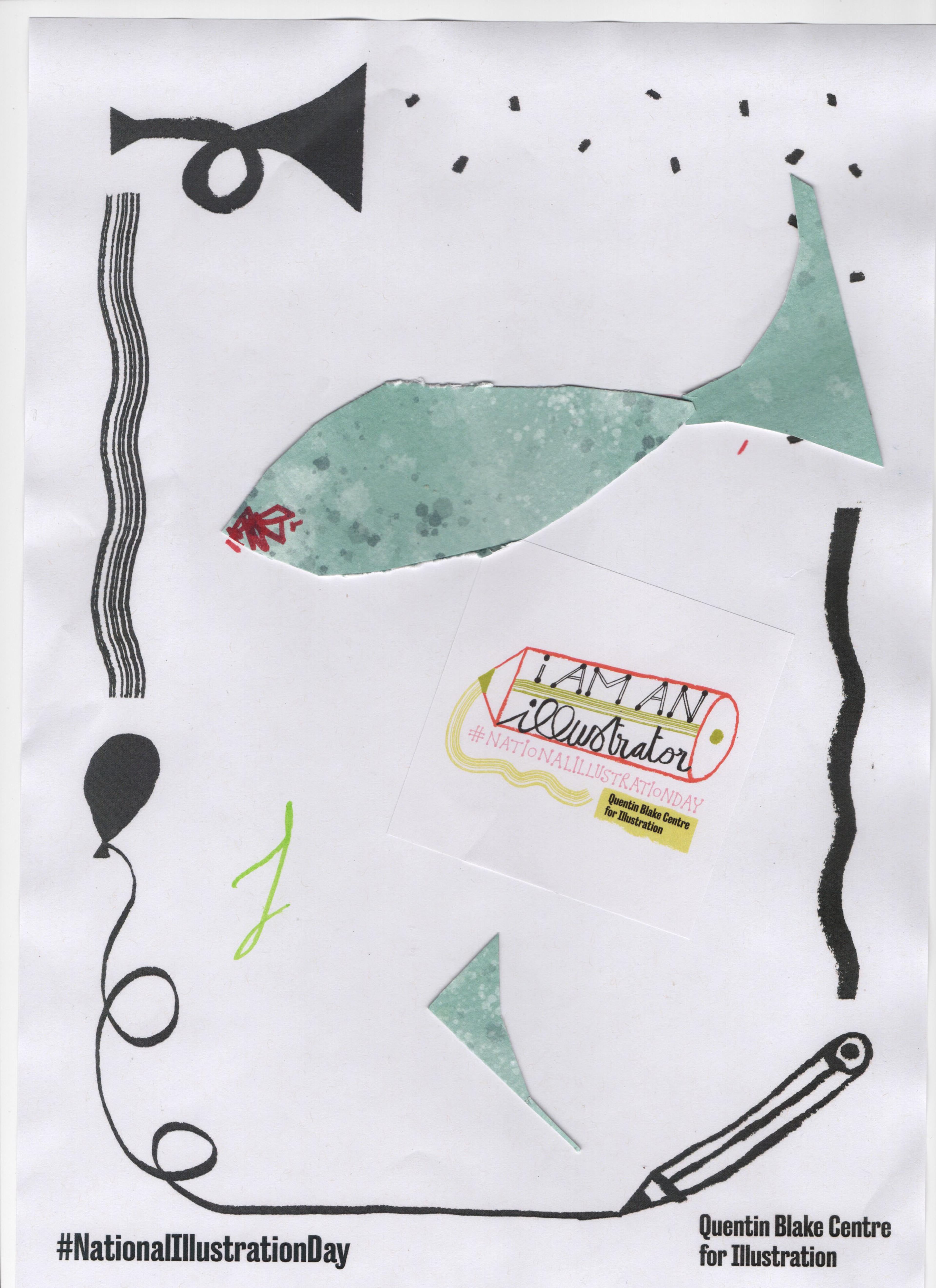 Illustration of a fish on paper with a 'I am an illustrator' sticker.