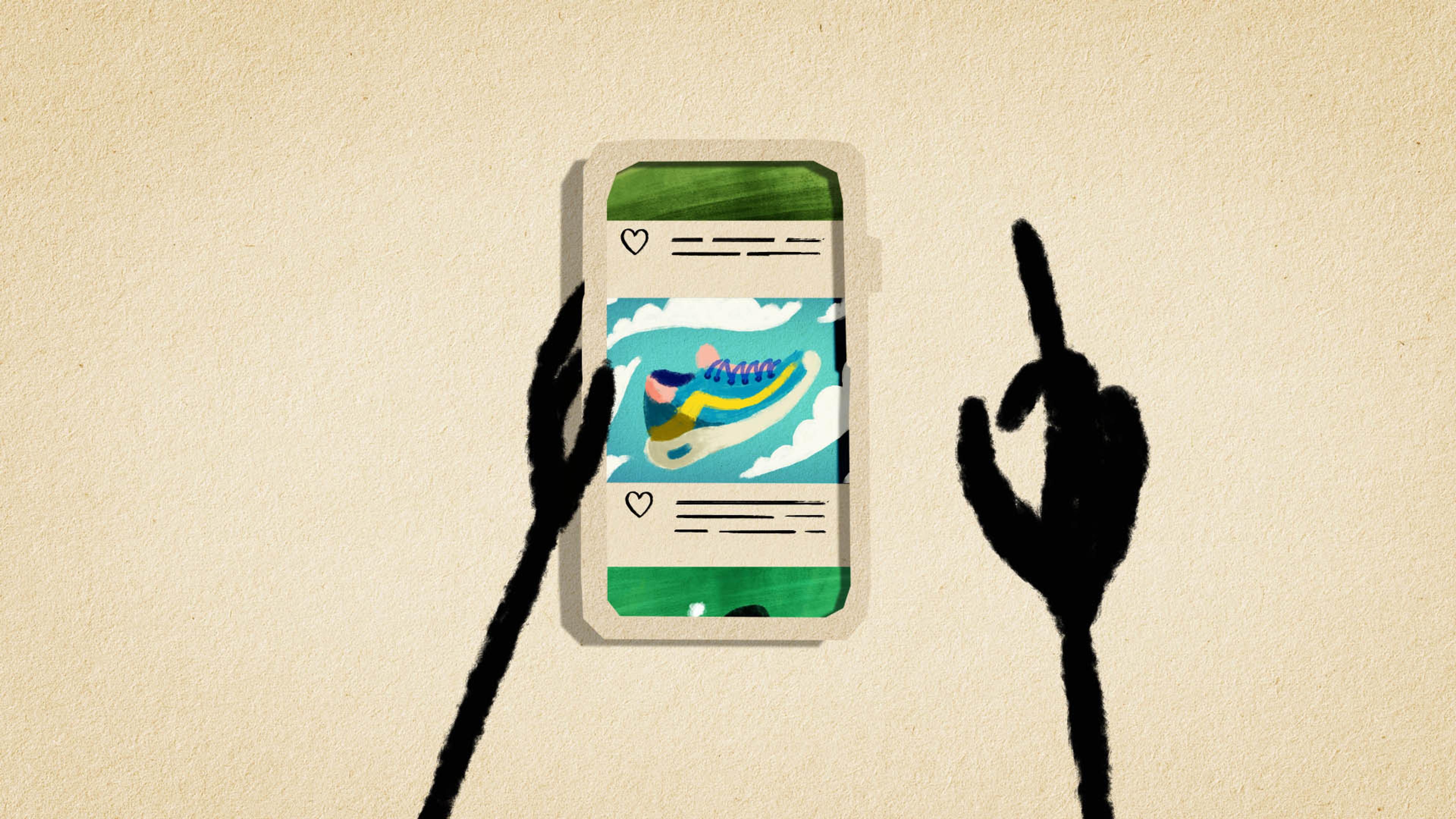 Illustration of two hands swiping on a smart phone.